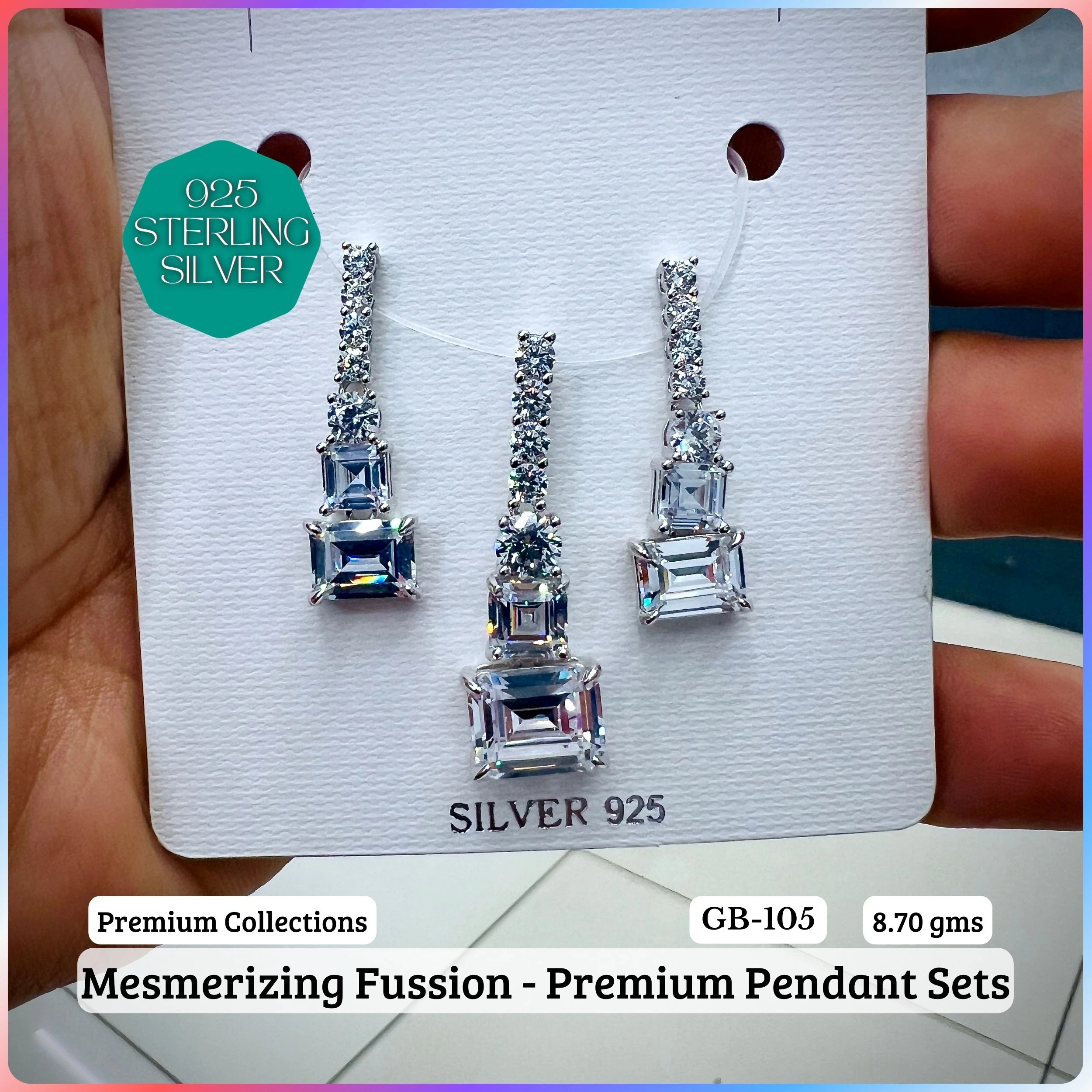 MF - Premium Pendant Sets B - Premium 925 Silver Jewellery - SKU: GB-105B-084 - Hyderabad Silver Importers