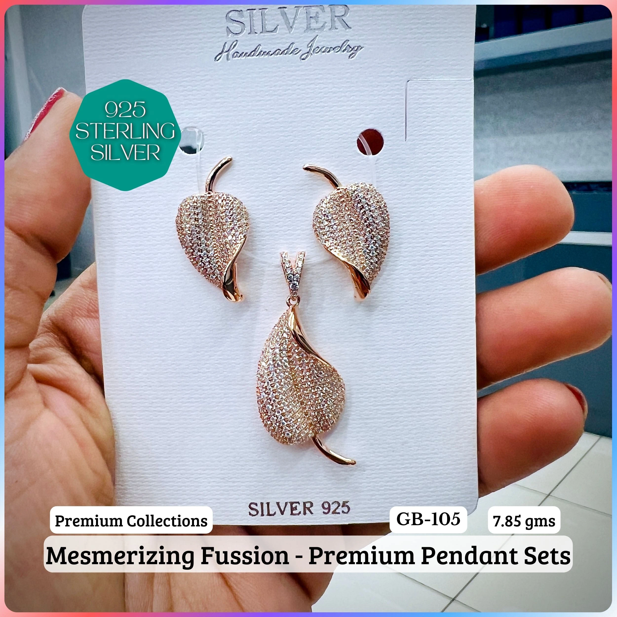MF - Premium Pendant Sets B - Premium 925 Silver Jewellery - SKU: GB-105B-088 - Hyderabad Silver Importers