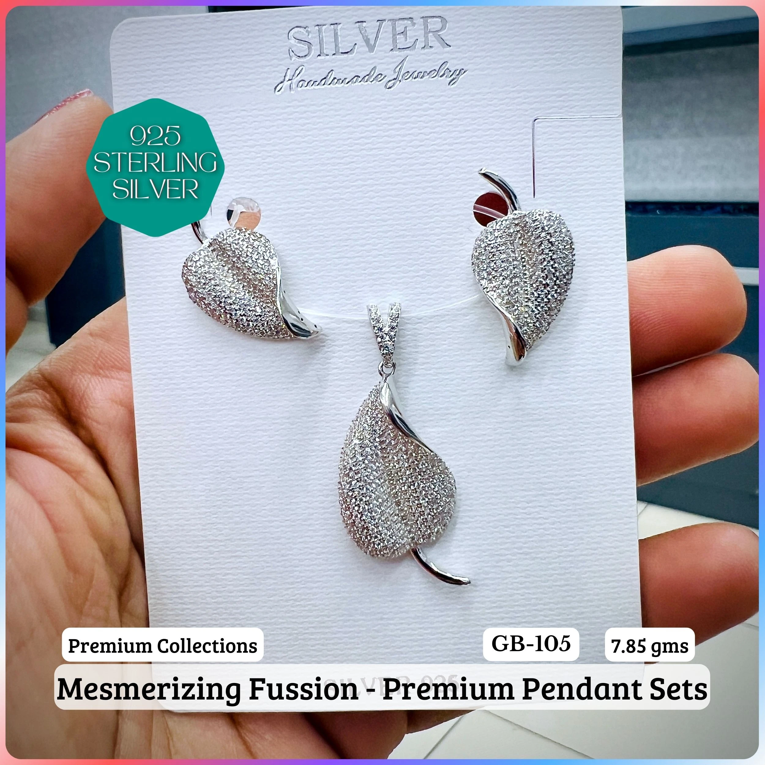 MF - Premium Pendant Sets B - Premium 925 Silver Jewellery - SKU: GB-105B-089 - Hyderabad Silver Importers