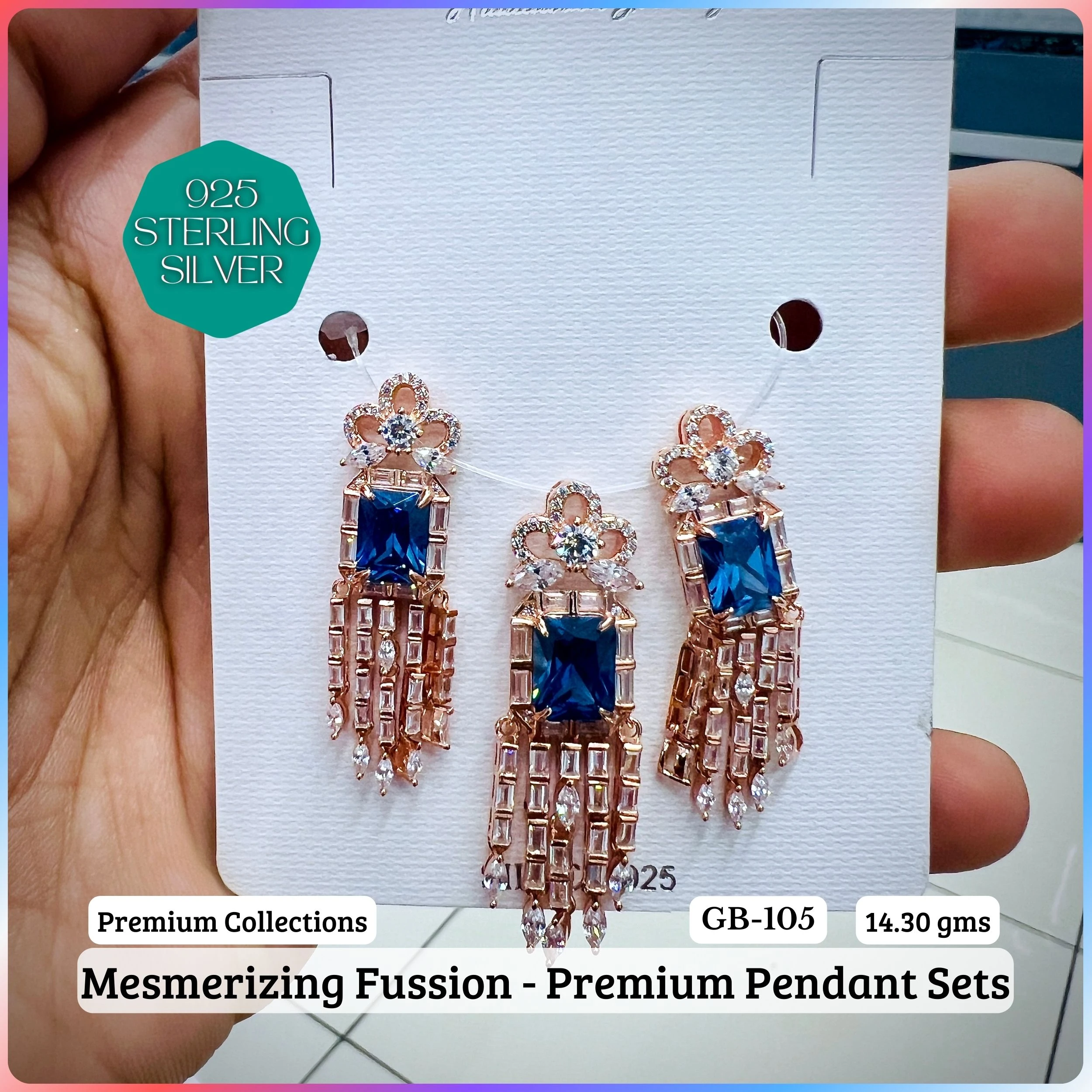 MF - Premium Pendant Sets B - Premium 925 Silver Jewellery - SKU: GB-105B-093 - Hyderabad Silver Importers