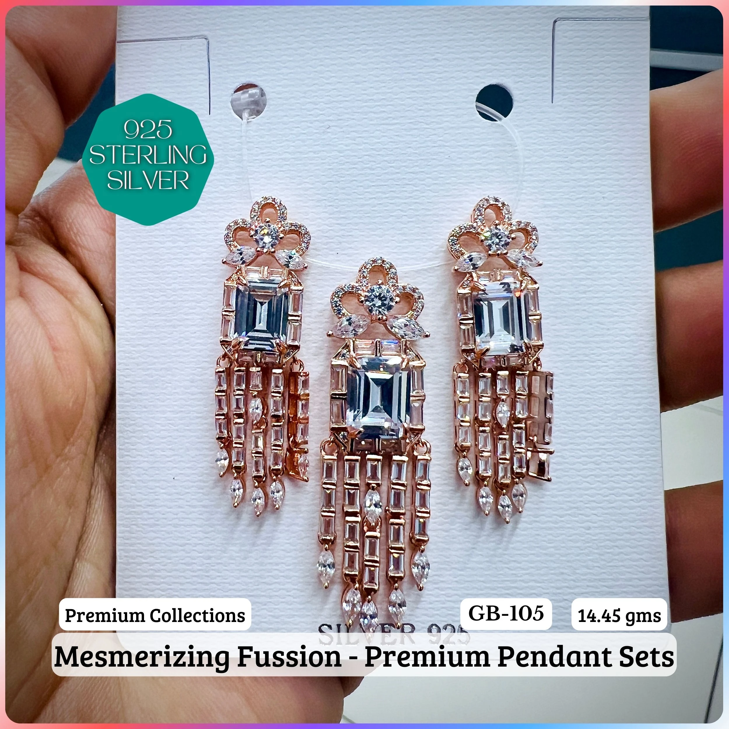 MF - Premium Pendant Sets B - Premium 925 Silver Jewellery - SKU: GB-105B-094 - Hyderabad Silver Importers