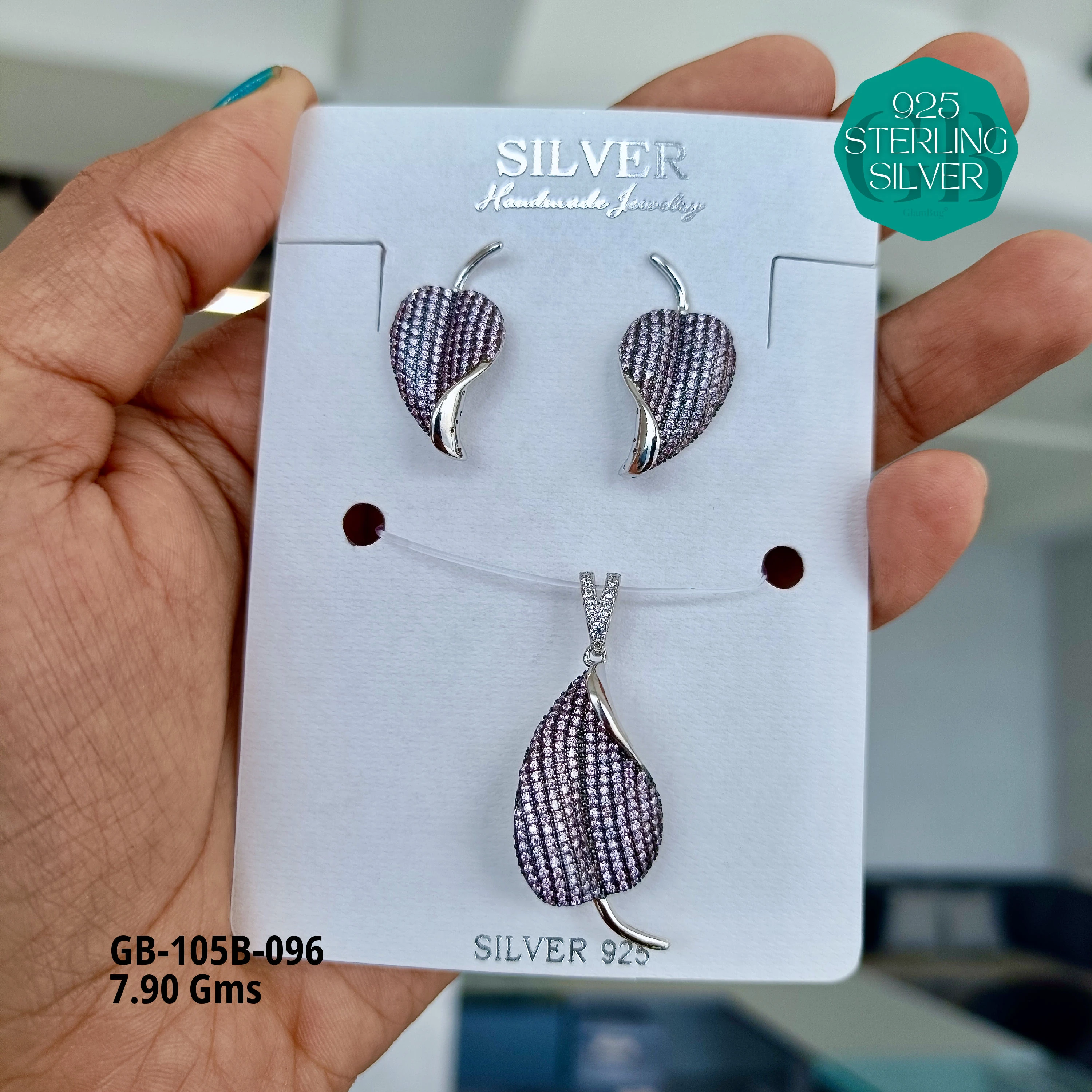 MF - Premium Pendant Sets B - Premium 925 Silver Jewellery - SKU: GB-105B-096 - Hyderabad Silver Importers