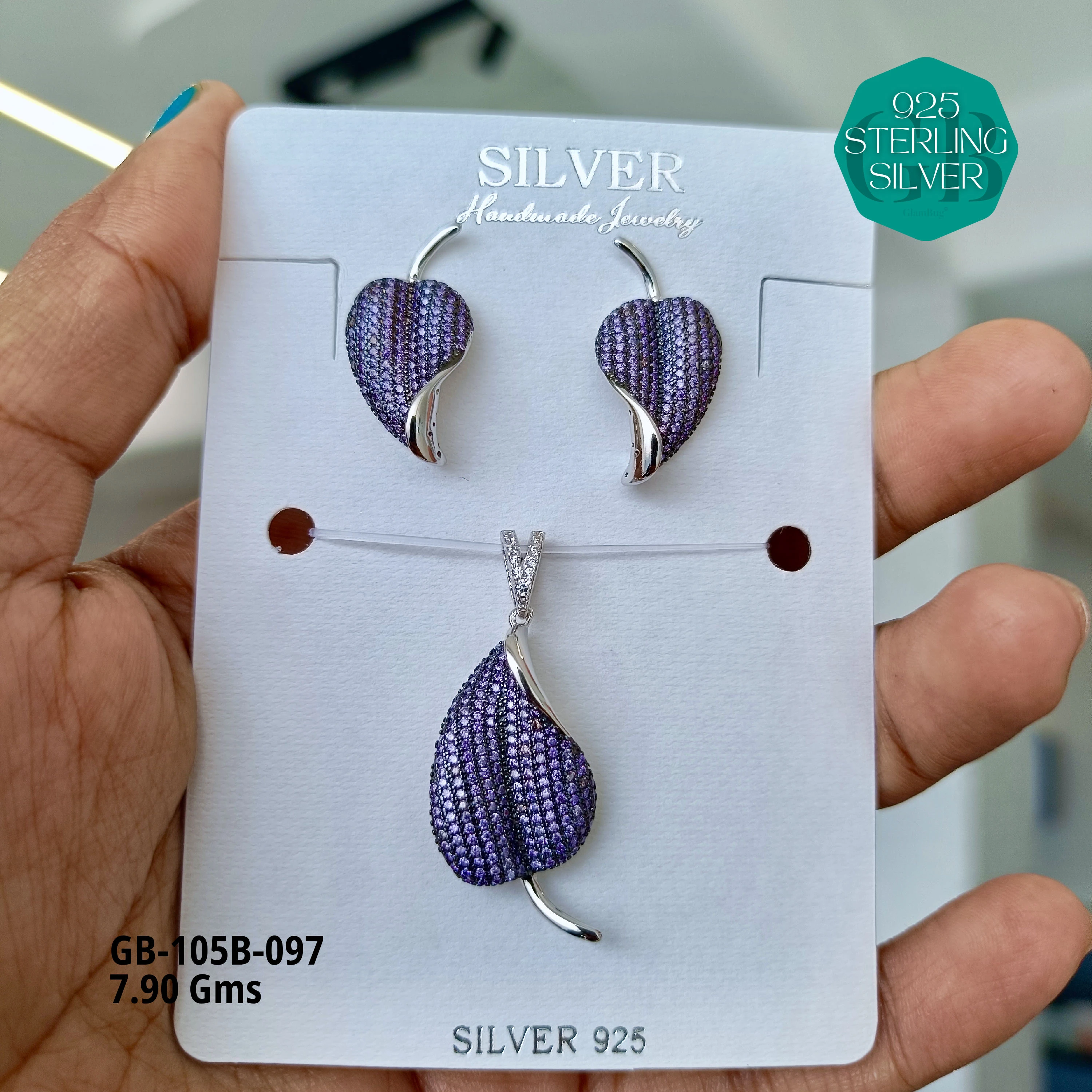 MF - Premium Pendant Sets B - Premium 925 Silver Jewellery - SKU: GB-105B-097 - Hyderabad Silver Importers