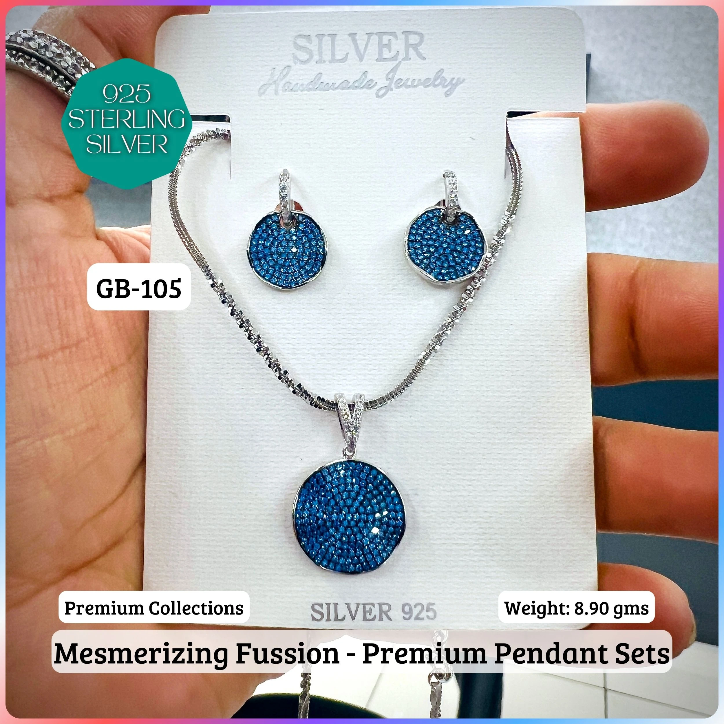 MF - Premium Pendant Sets B - Premium 925 Silver Jewellery - SKU: GB-105B-098 - Hyderabad Silver Importers
