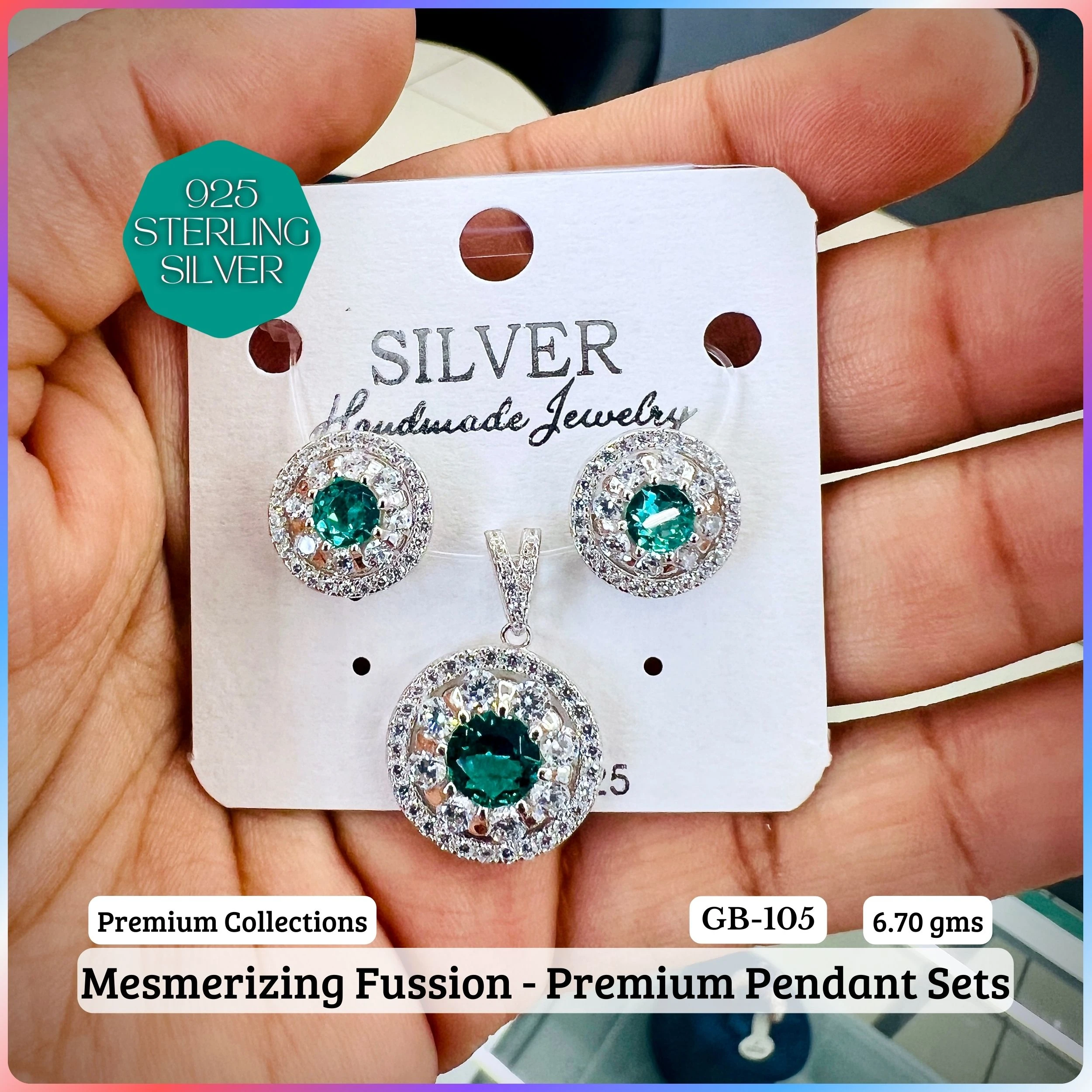 MF - Premium Pendant Sets B - Premium 925 Silver Jewellery - SKU: GB-105B-100 - Hyderabad Silver Importers