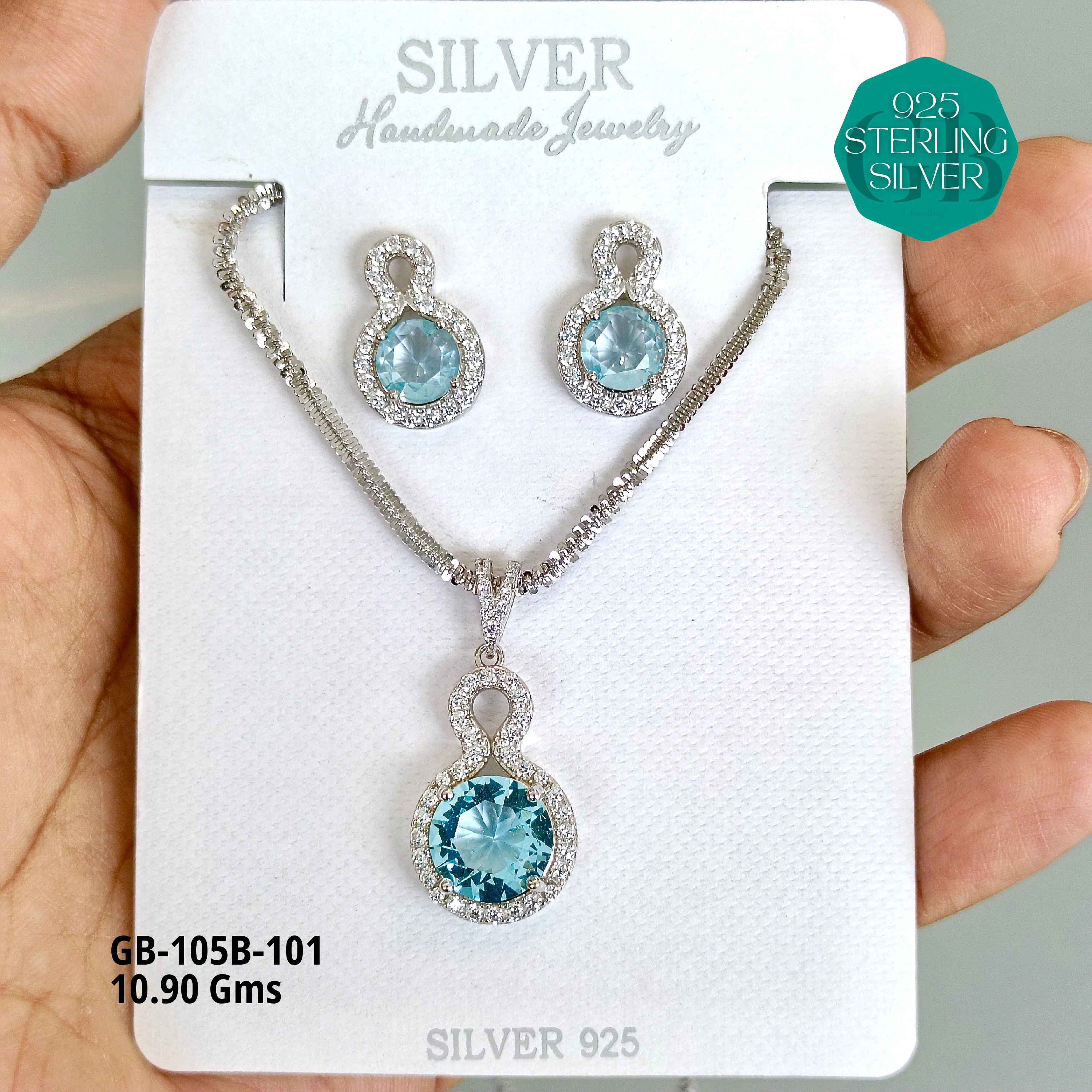 MF - Premium Pendant Sets B - Premium 925 Silver Jewellery - SKU: GB-105B-101 - Hyderabad Silver Importers