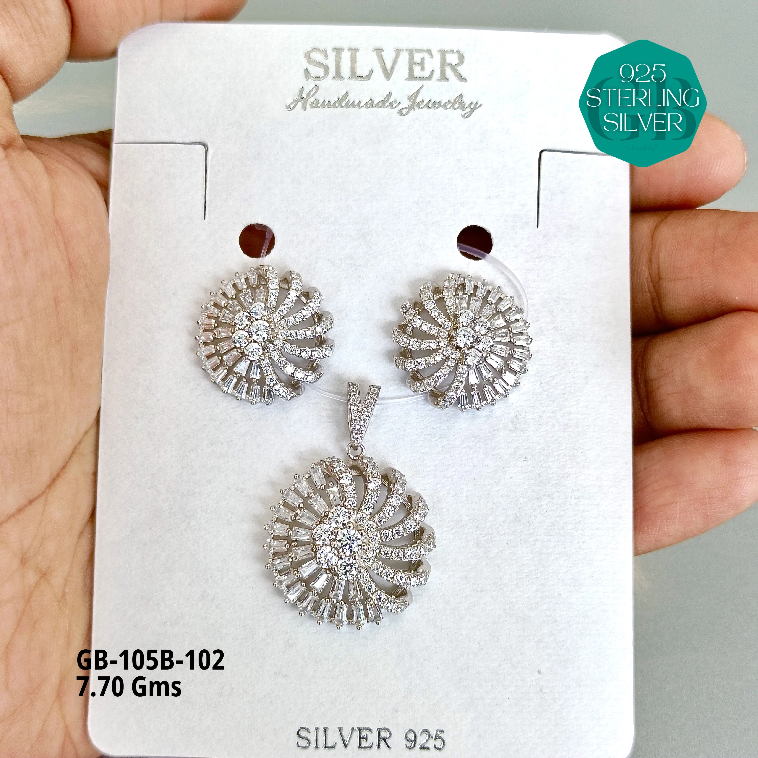 MF - Premium Pendant Sets B - Premium 925 Silver Jewellery - SKU: GB-105B-102 - Hyderabad Silver Importers