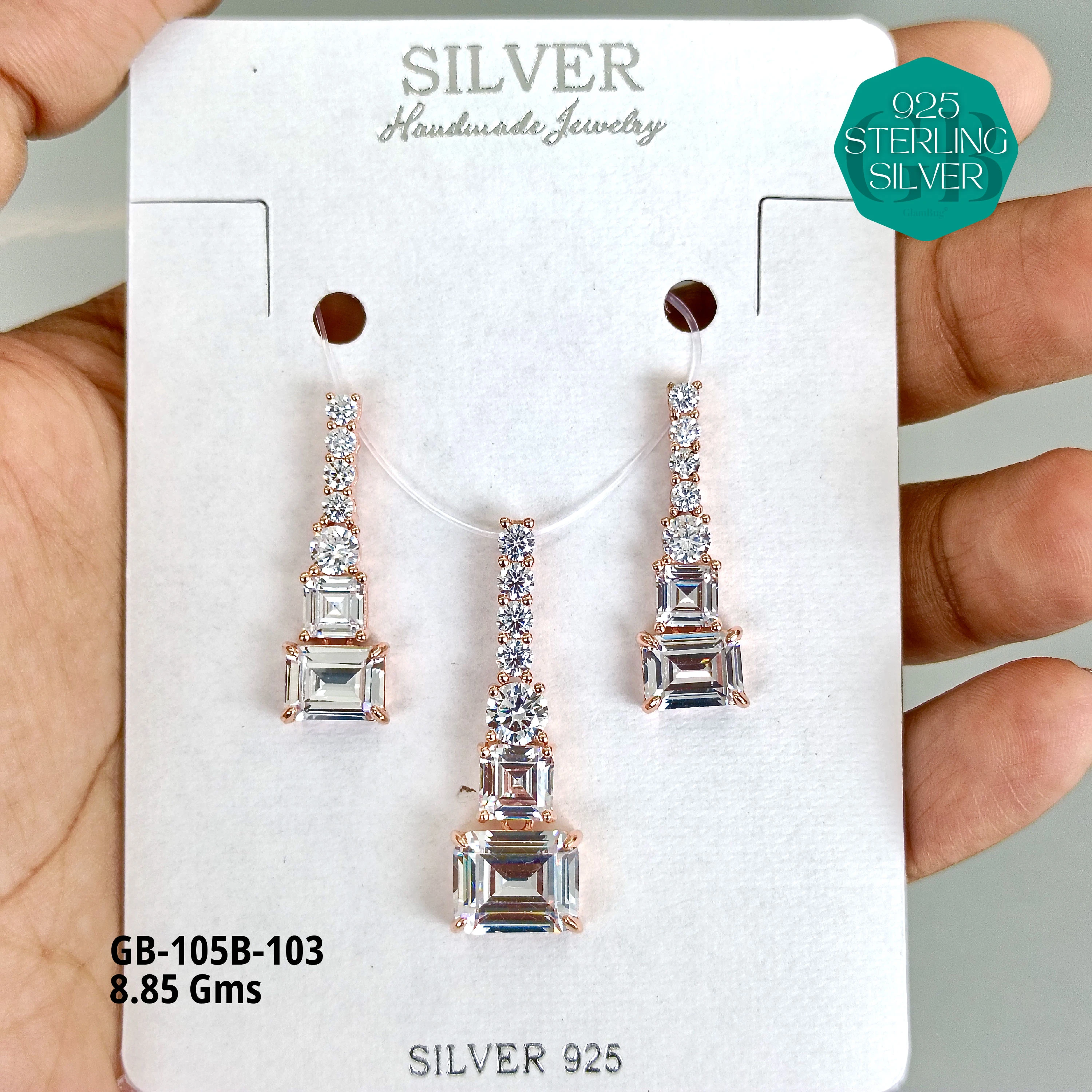 MF - Premium Pendant Sets B - Premium 925 Silver Jewellery - SKU: GB-105B-103 - Hyderabad Silver Importers