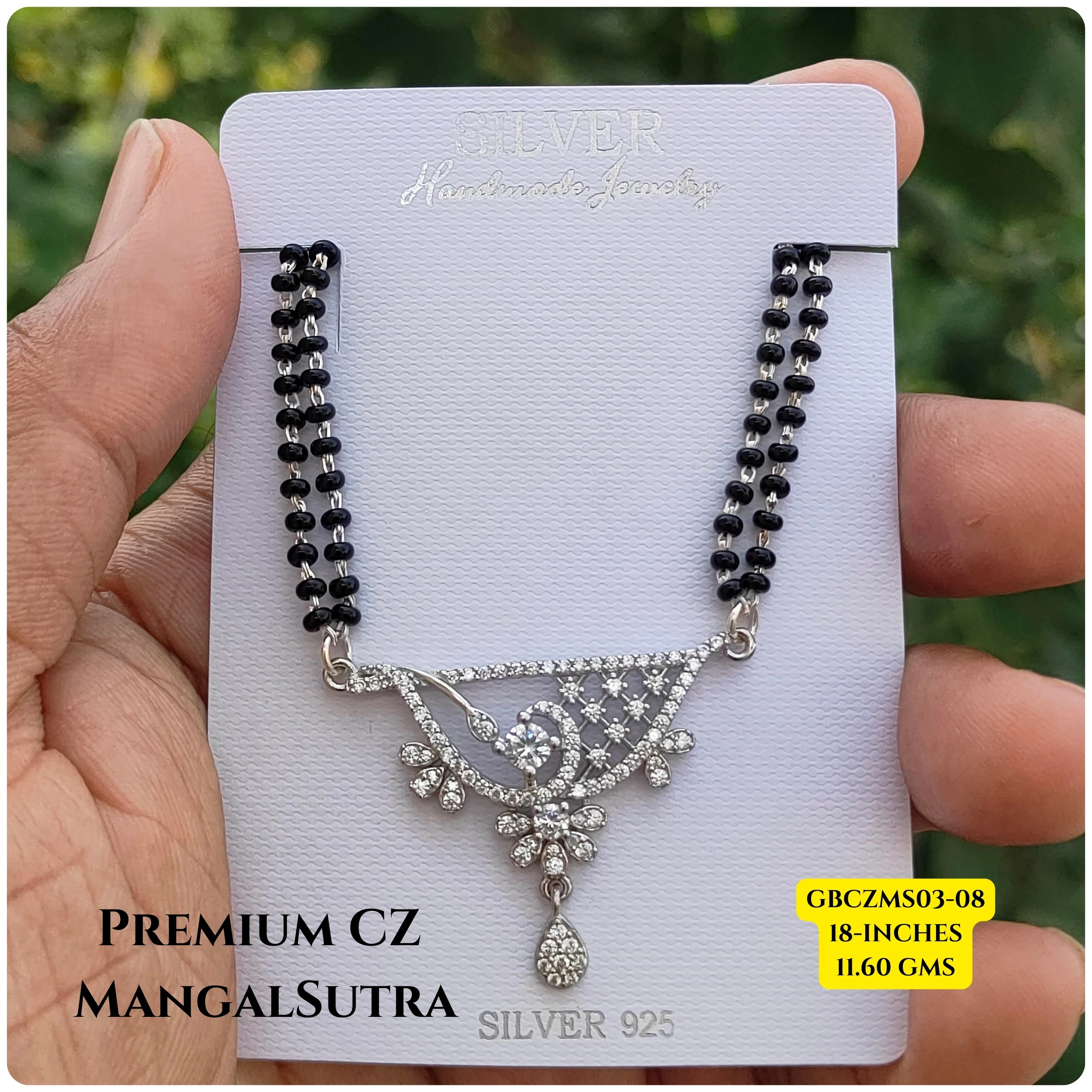 MANGALSUTRA CZ - Premium 925 Silver Jewellery - SKU: GB-106-006 - Hyderabad Silver Importers