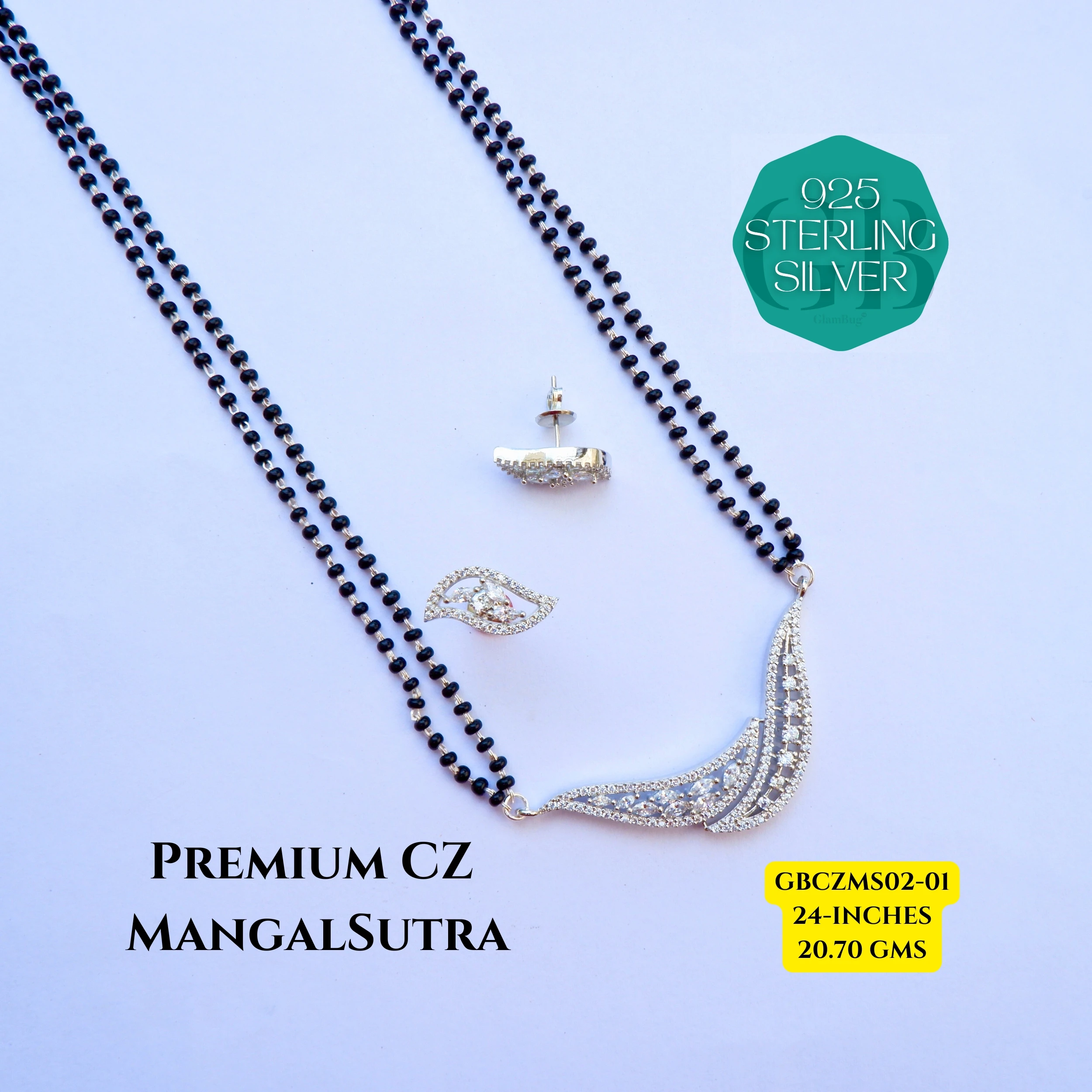 MANGALSUTRA CZ - Premium 925 Silver Jewellery - SKU: GB-106-007 - Hyderabad Silver Importers