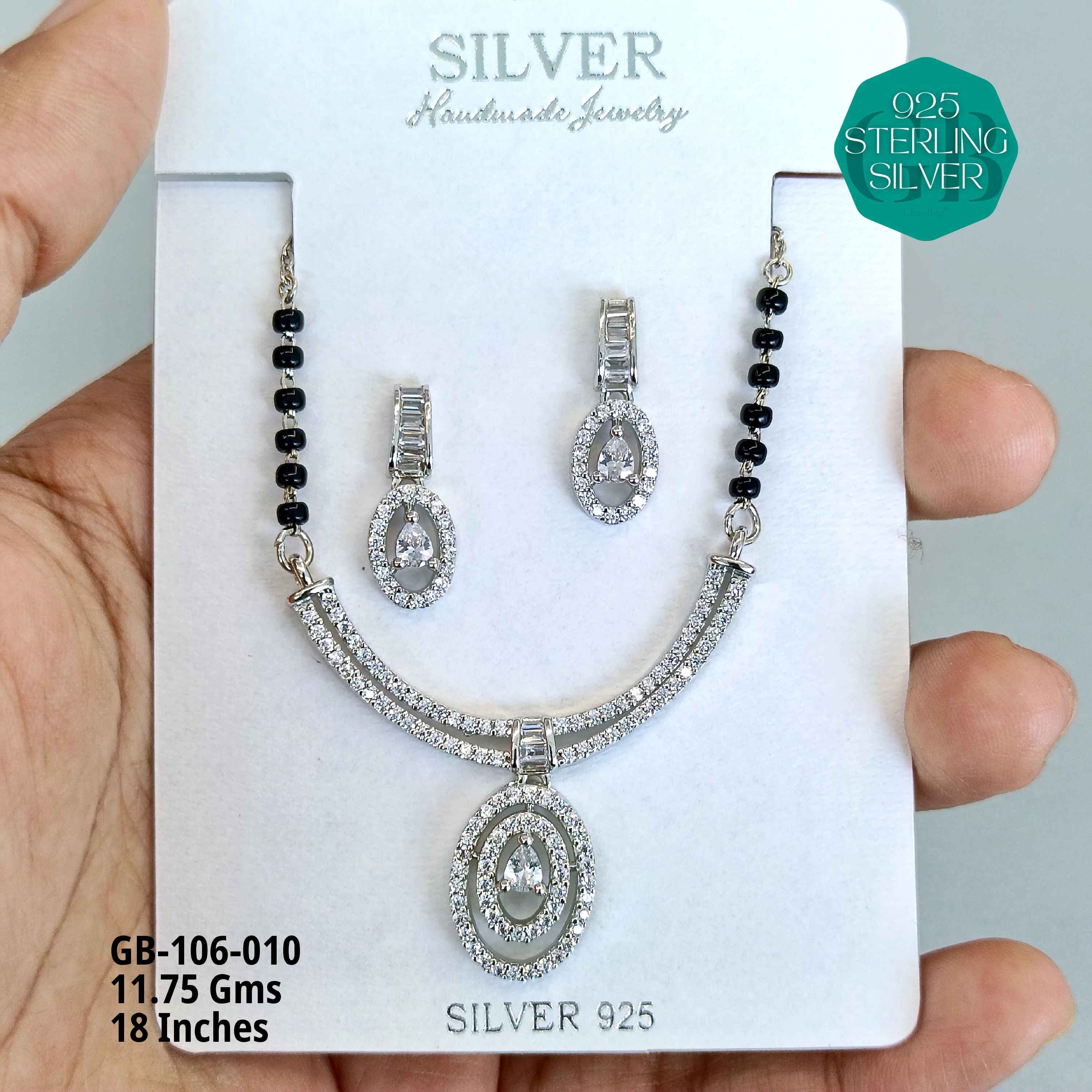 MANGALSUTRA CZ - Premium 925 Silver Jewellery - SKU: GB-106-010 - Hyderabad Silver Importers