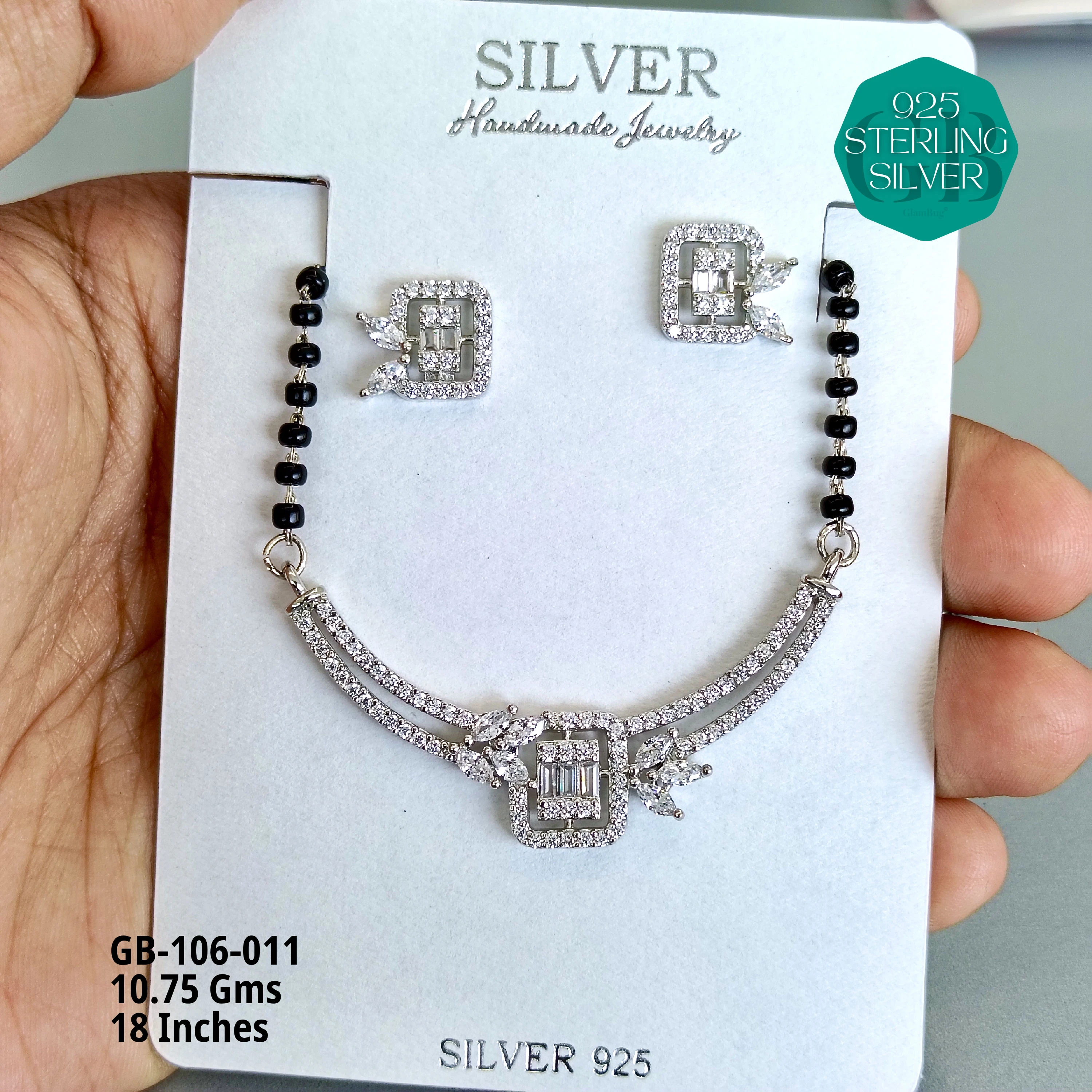 MANGALSUTRA CZ - Premium 925 Silver Jewellery - SKU: GB-106-011 - Hyderabad Silver Importers