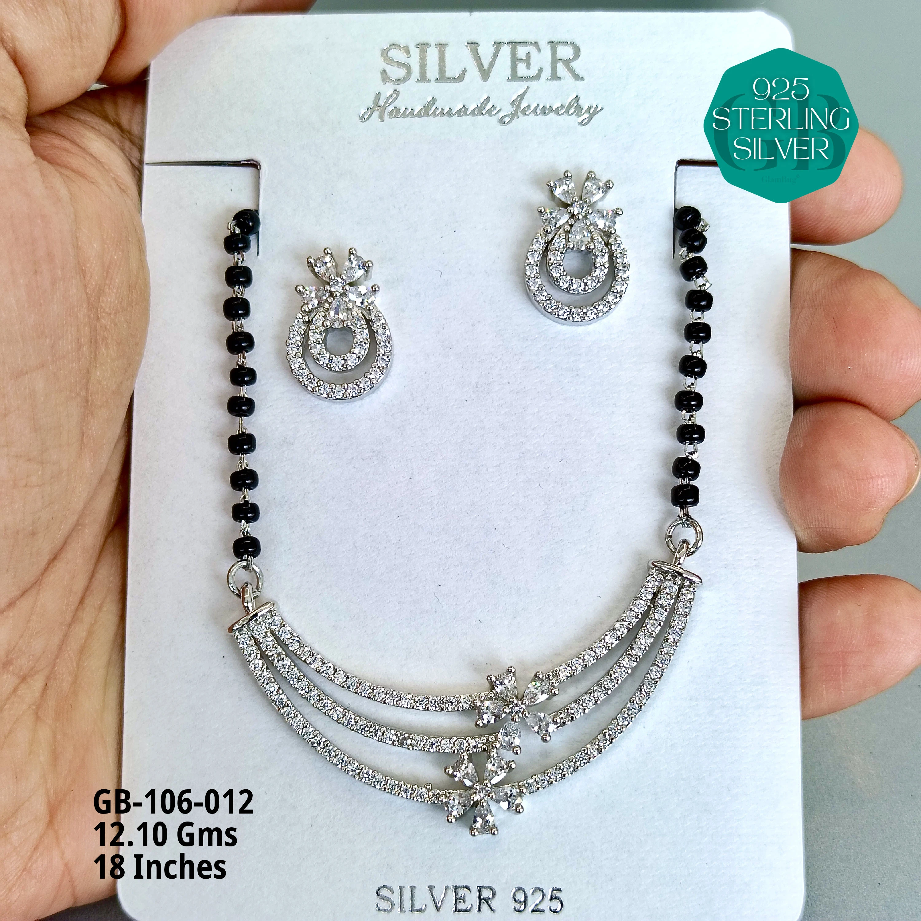 MANGALSUTRA CZ - Premium 925 Silver Jewellery - SKU: GB-106-012 - Hyderabad Silver Importers