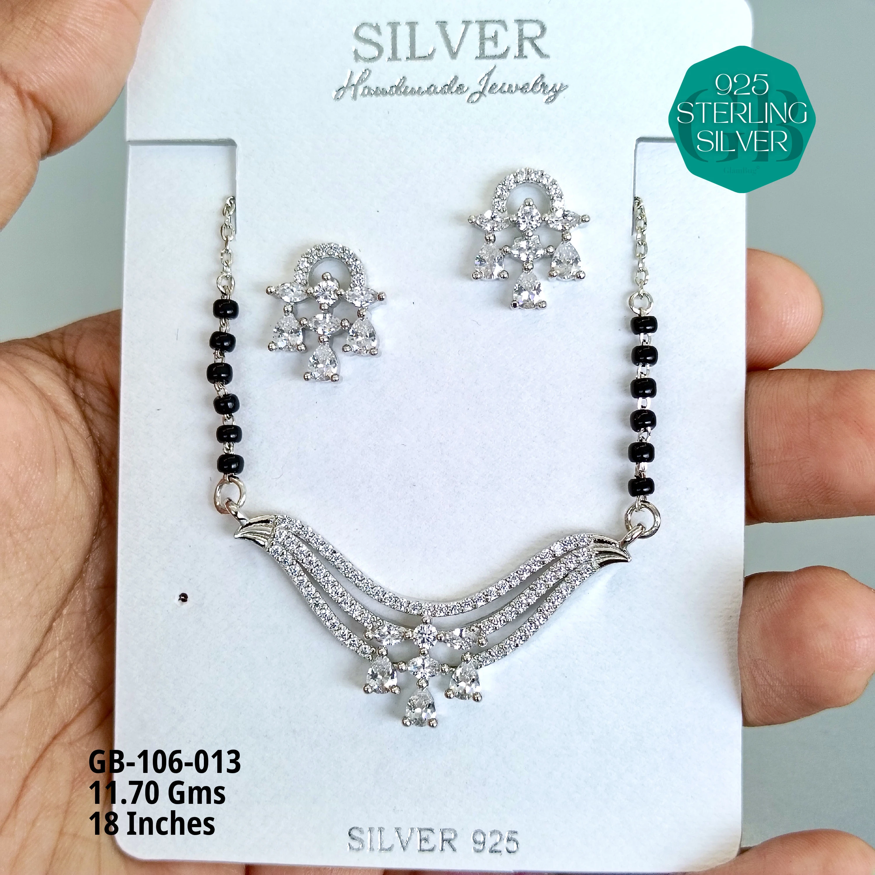 MANGALSUTRA CZ - Premium 925 Silver Jewellery - SKU: GB-106-013 - Hyderabad Silver Importers