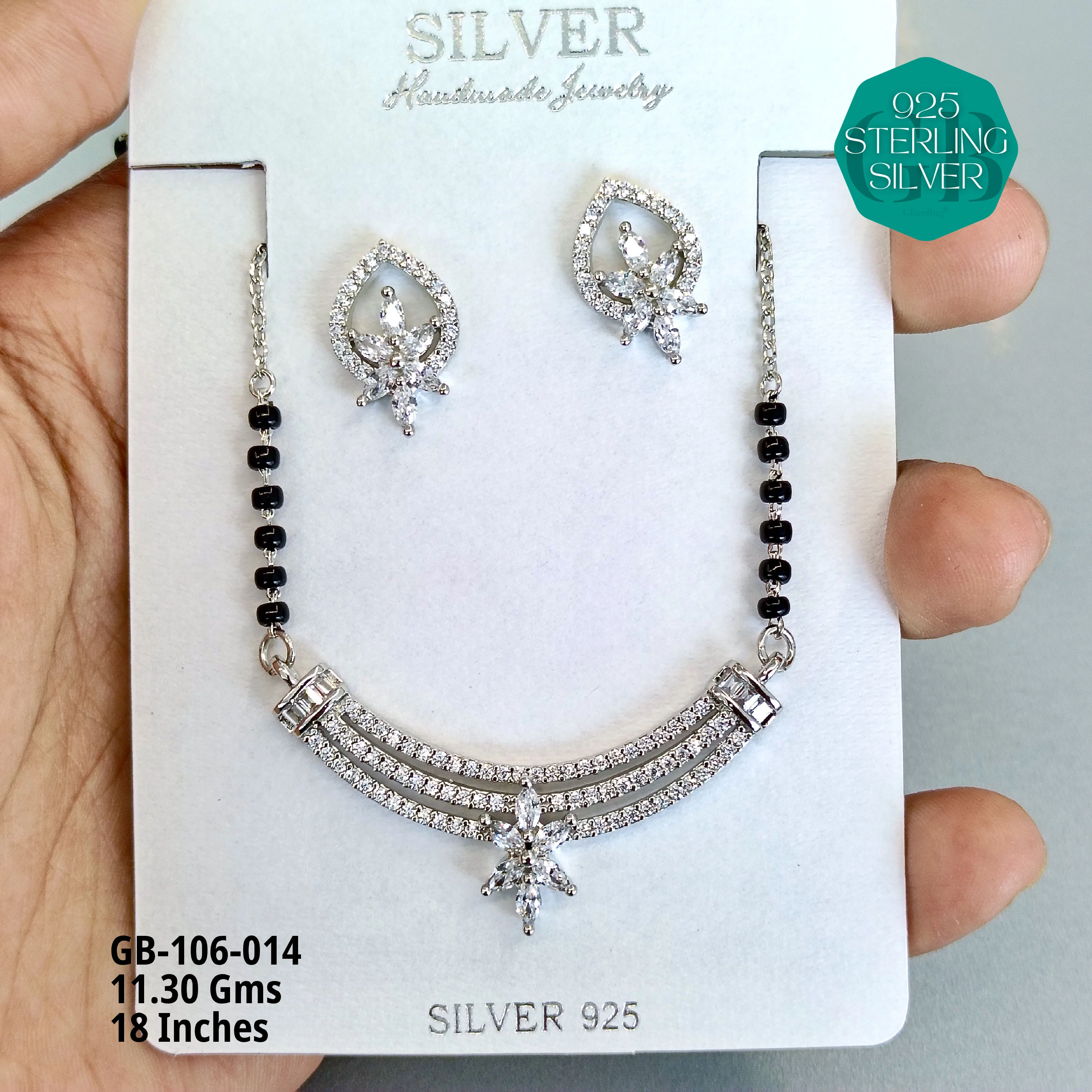 MANGALSUTRA CZ - Premium 925 Silver Jewellery - SKU: GB-106-014 - Hyderabad Silver Importers