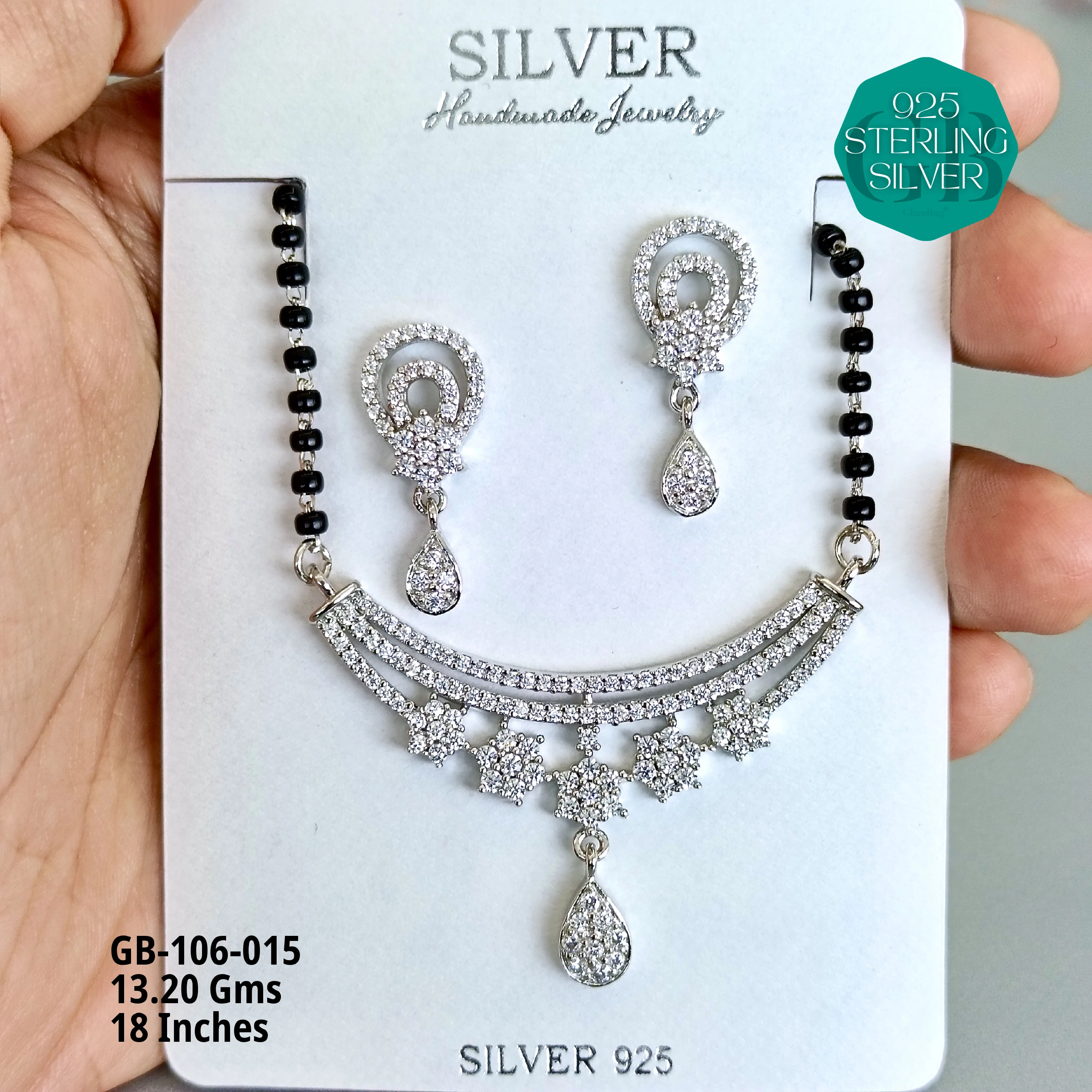 MANGALSUTRA CZ - Premium 925 Silver Jewellery - SKU: GB-106-015 - Hyderabad Silver Importers