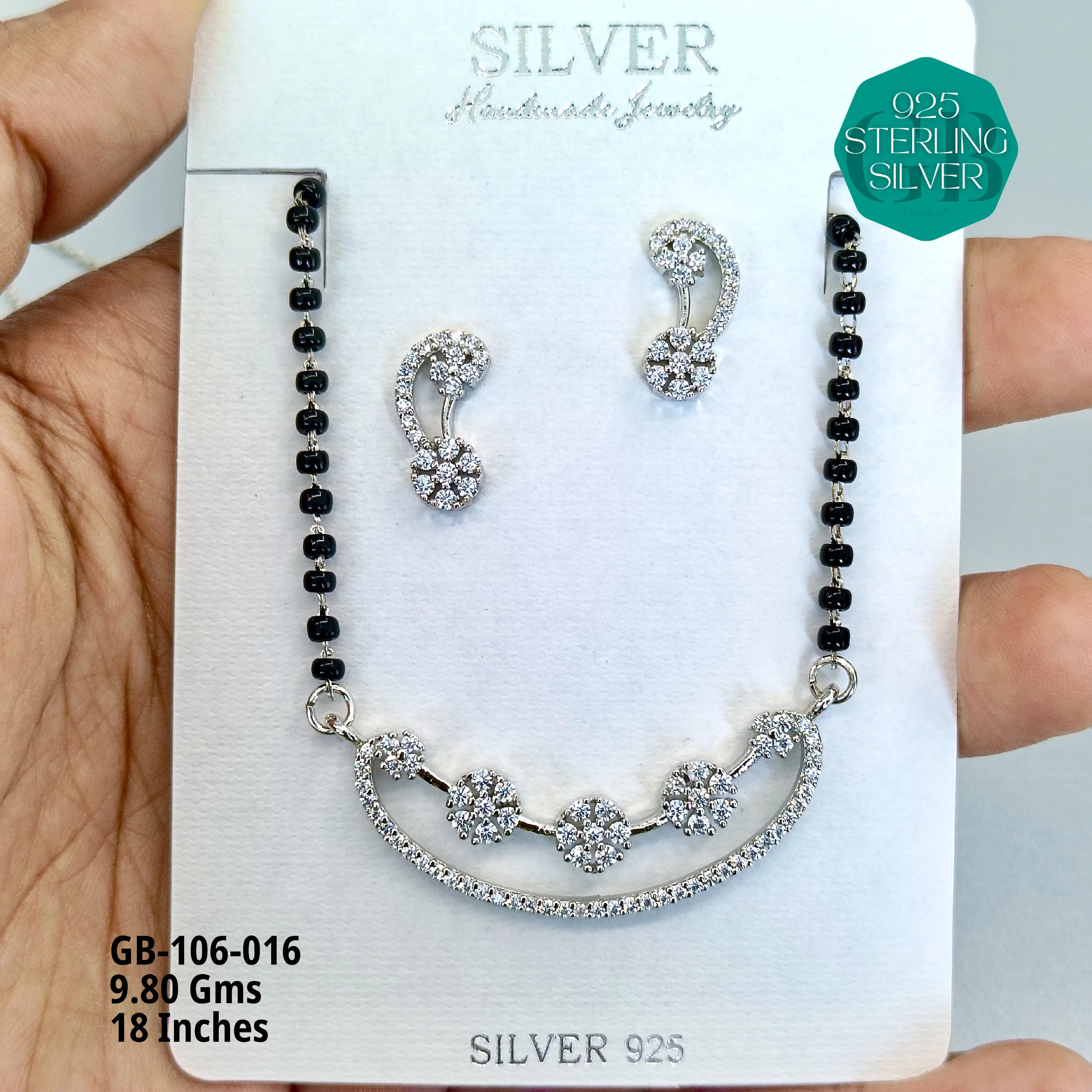 MANGALSUTRA CZ - Premium 925 Silver Jewellery - SKU: GB-106-016 - Hyderabad Silver Importers