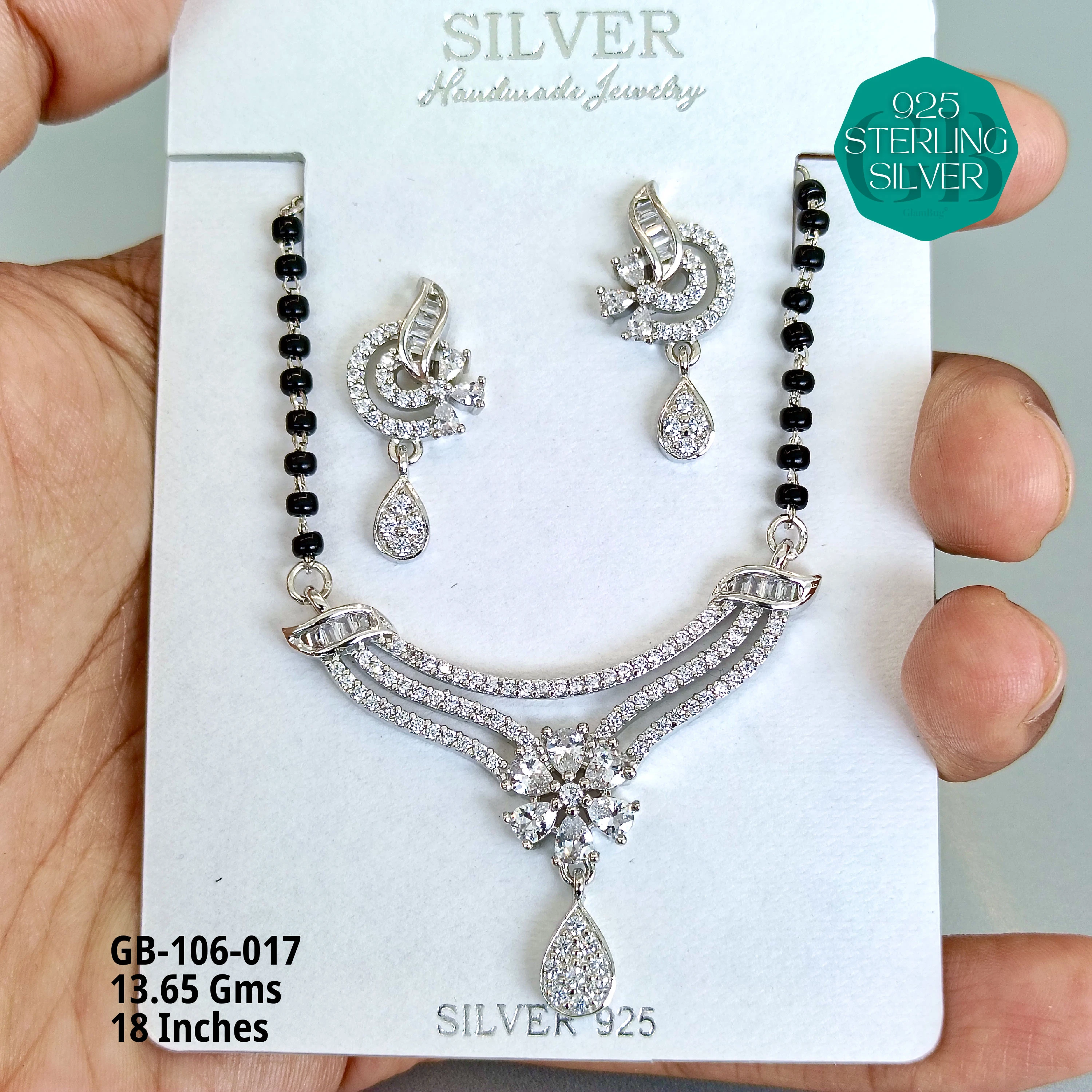 MANGALSUTRA CZ - Premium 925 Silver Jewellery - SKU: GB-106-017 - Hyderabad Silver Importers