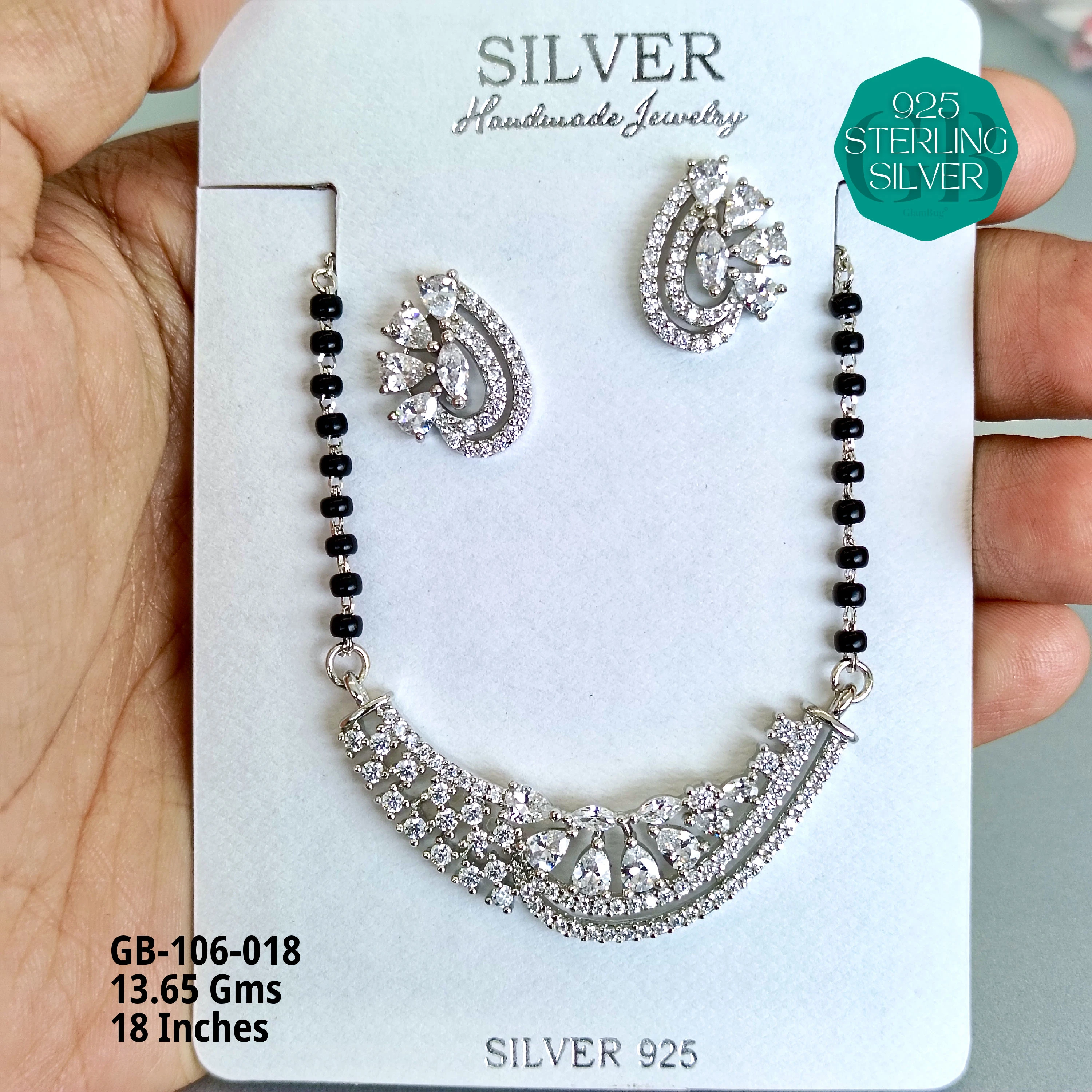 MANGALSUTRA CZ - Premium 925 Silver Jewellery - SKU: GB-106-018 - Hyderabad Silver Importers