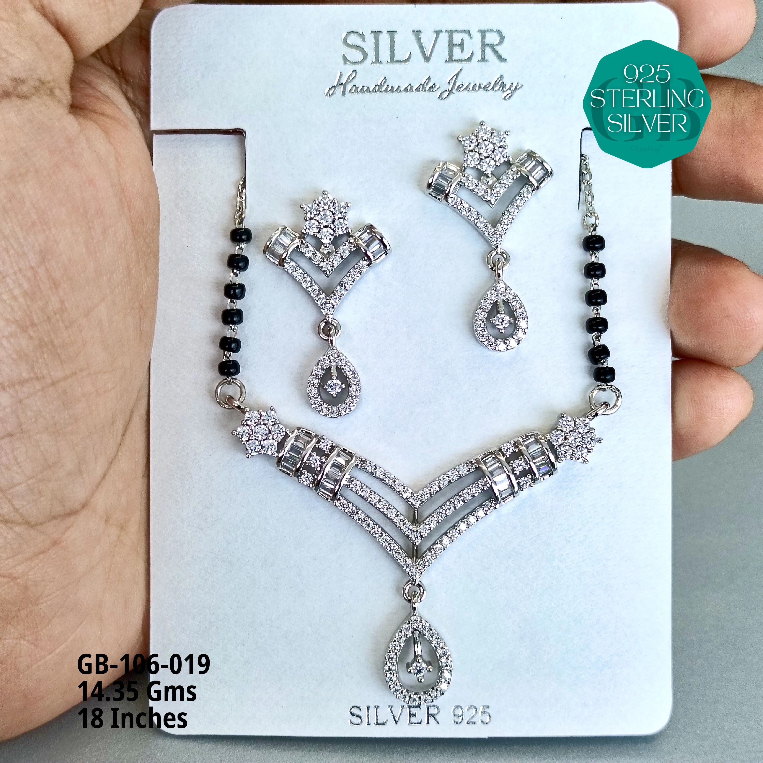 MANGALSUTRA CZ - Premium 925 Silver Jewellery - SKU: GB-106-019 - Hyderabad Silver Importers