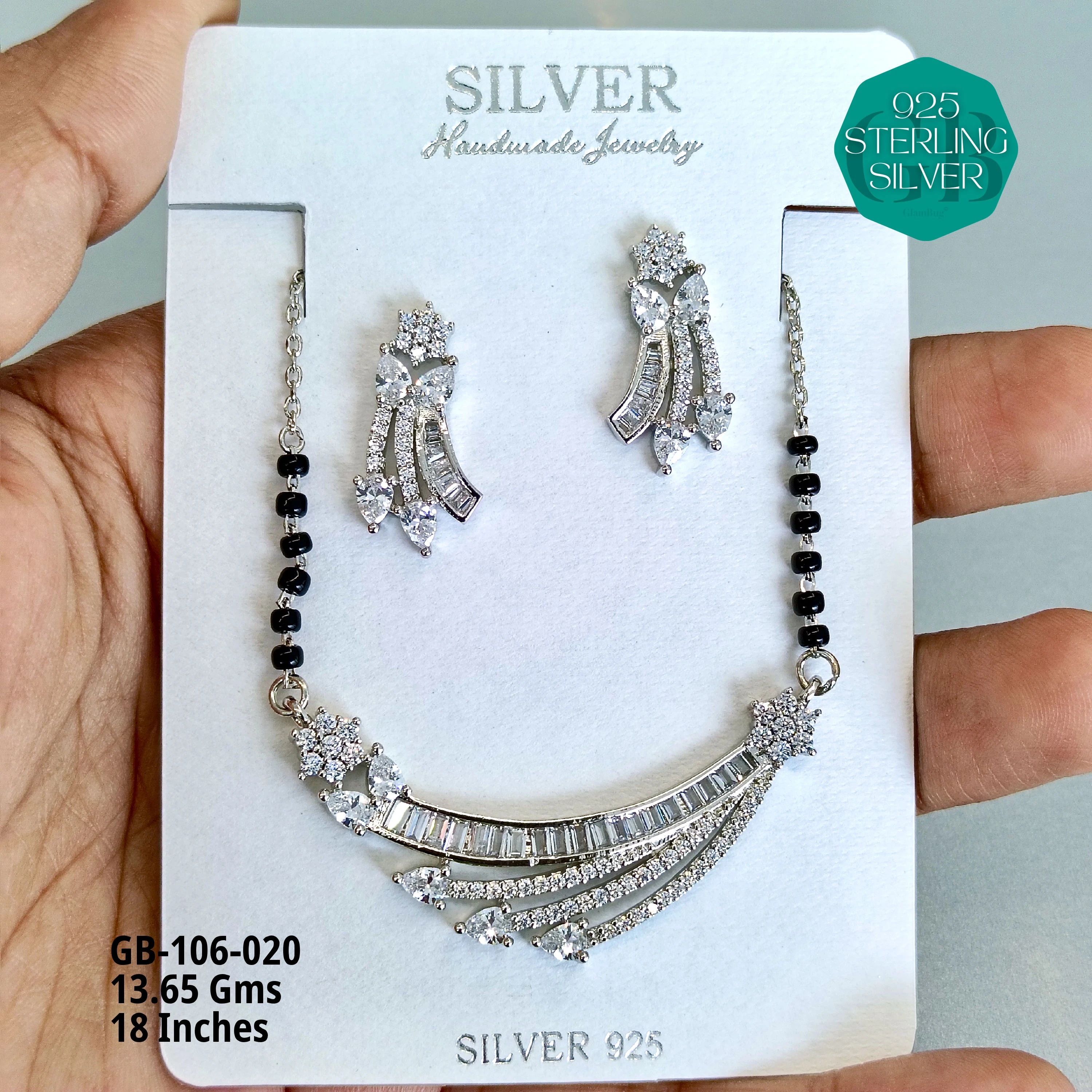 MANGALSUTRA CZ - Premium 925 Silver Jewellery - SKU: GB-106-020 - Hyderabad Silver Importers