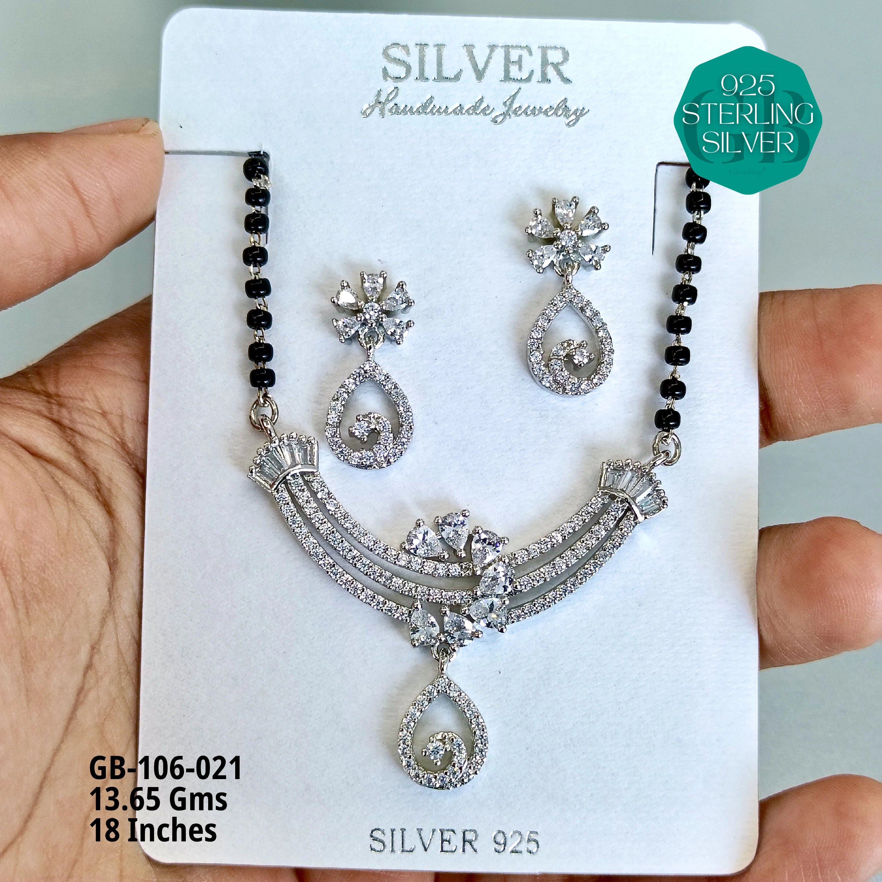 MANGALSUTRA CZ - Premium 925 Silver Jewellery - SKU: GB-106-021 - Hyderabad Silver Importers