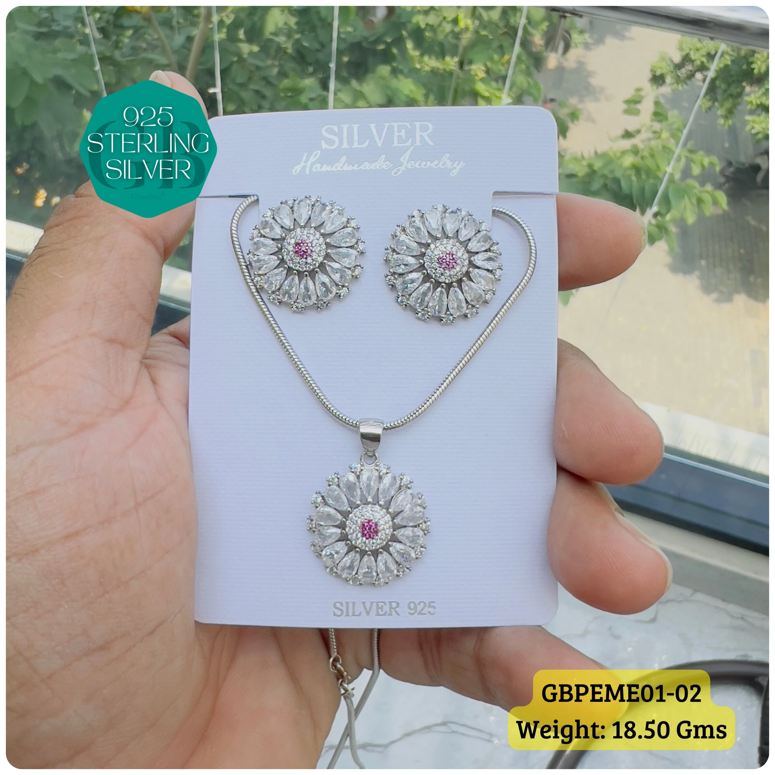 Regal Pendant sets - Premium 925 Silver Jewellery - SKU: GB-107-001 - Hyderabad Silver Importers