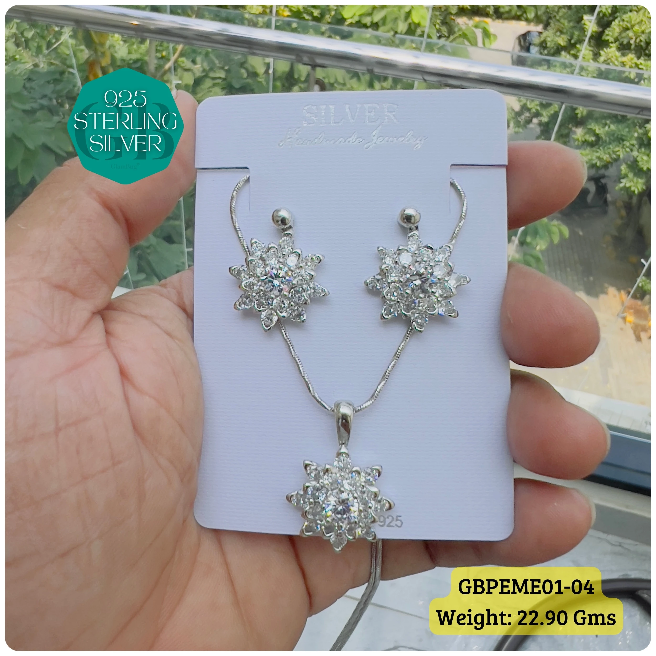 Regal Pendant sets - Premium 925 Silver Jewellery - SKU: GB-107-002 - Hyderabad Silver Importers