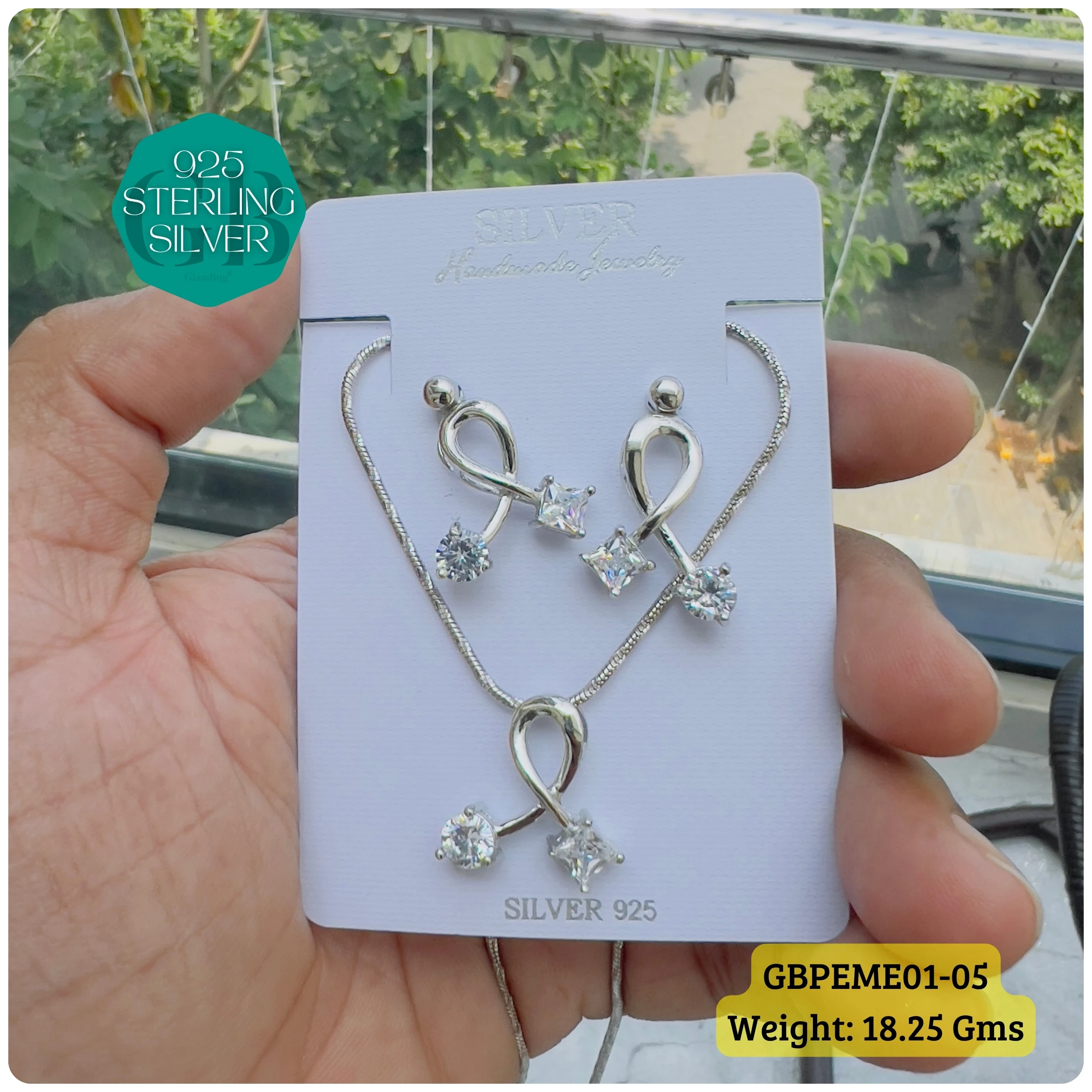 Regal Pendant sets - Premium 925 Silver Jewellery - SKU: GB-107-003 - Hyderabad Silver Importers