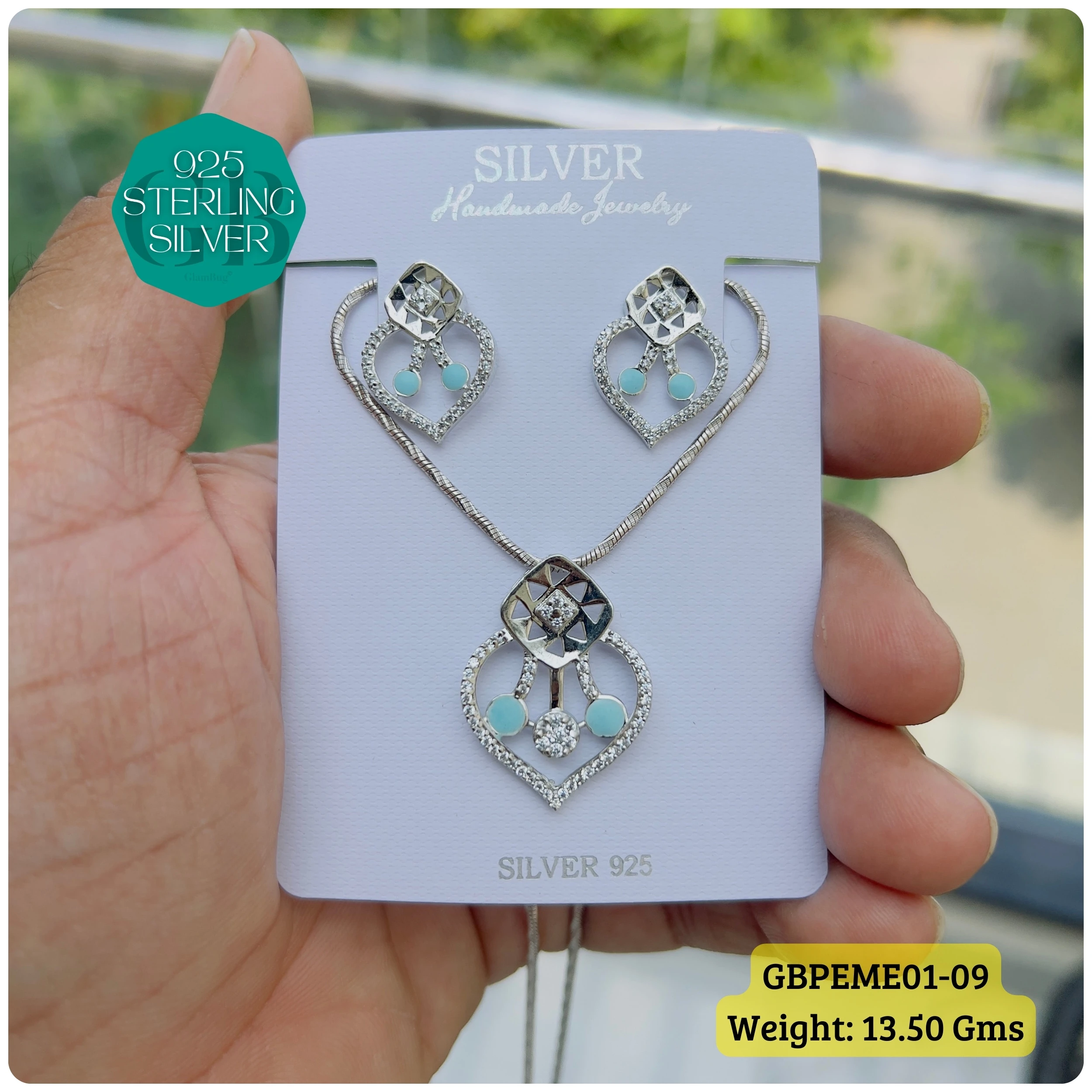 Regal Pendant sets - Premium 925 Silver Jewellery - SKU: GB-107-004 - Hyderabad Silver Importers