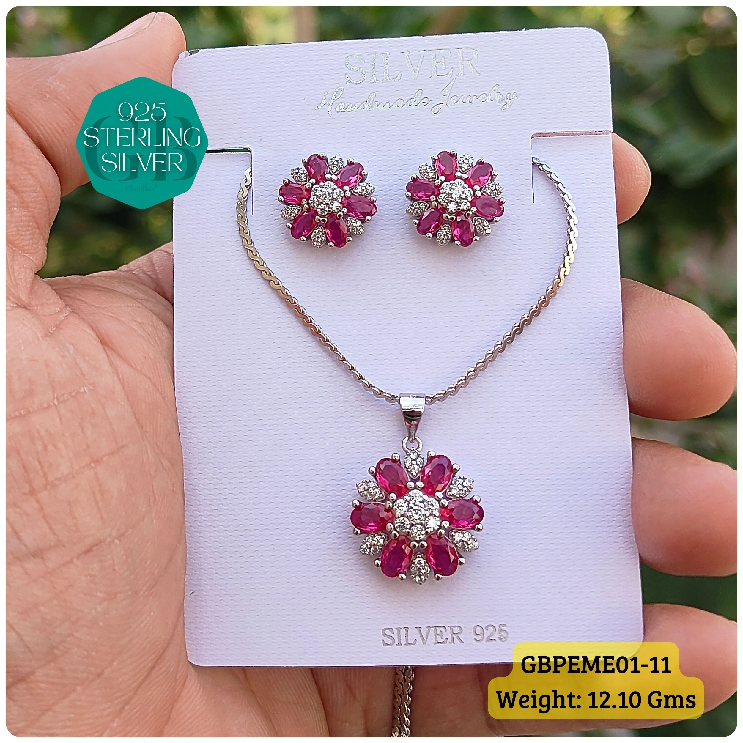 Regal Pendant sets - Premium 925 Silver Jewellery - SKU: GB-107-006 - Hyderabad Silver Importers