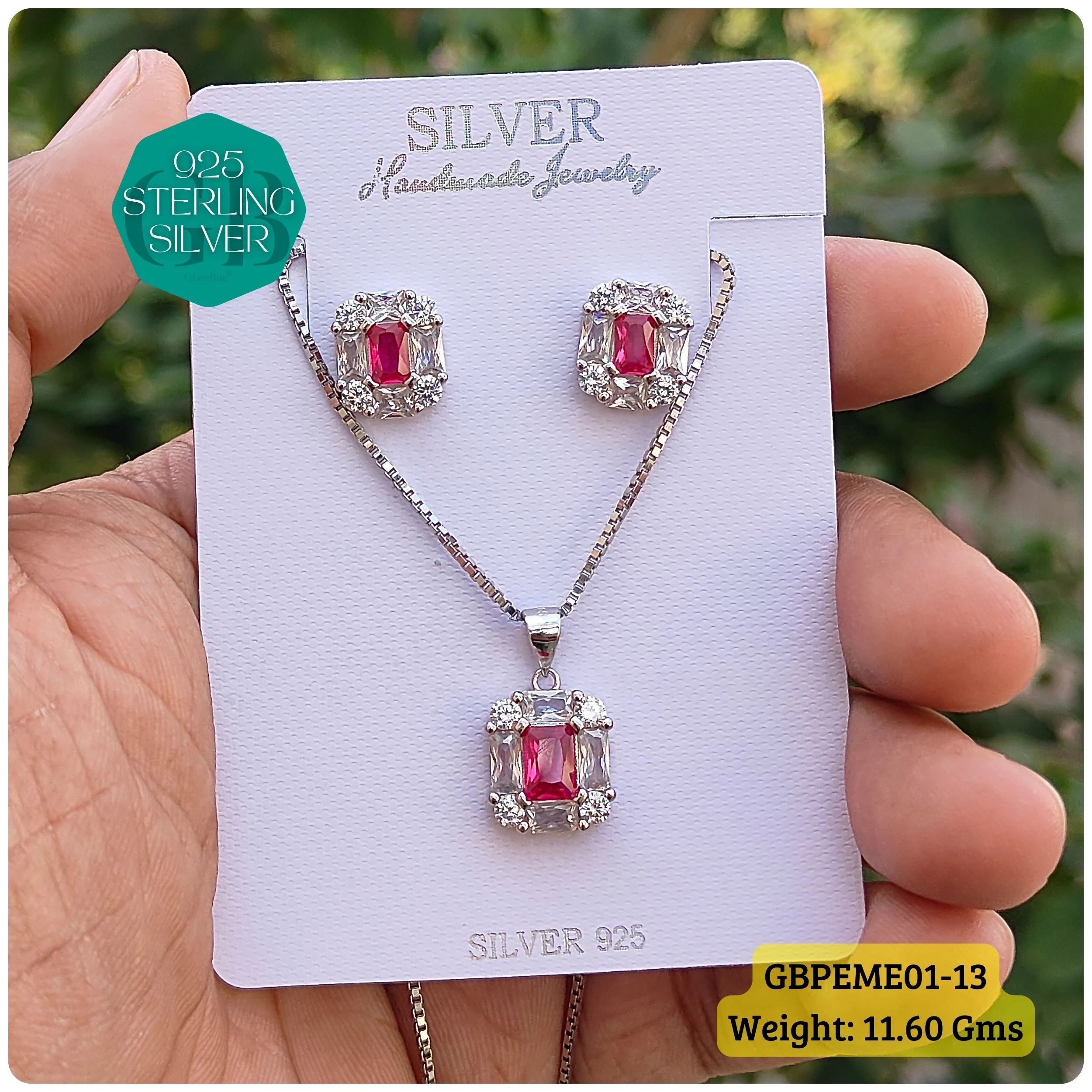 Regal Pendant sets - Premium 925 Silver Jewellery - SKU: GB-107-007 - Hyderabad Silver Importers