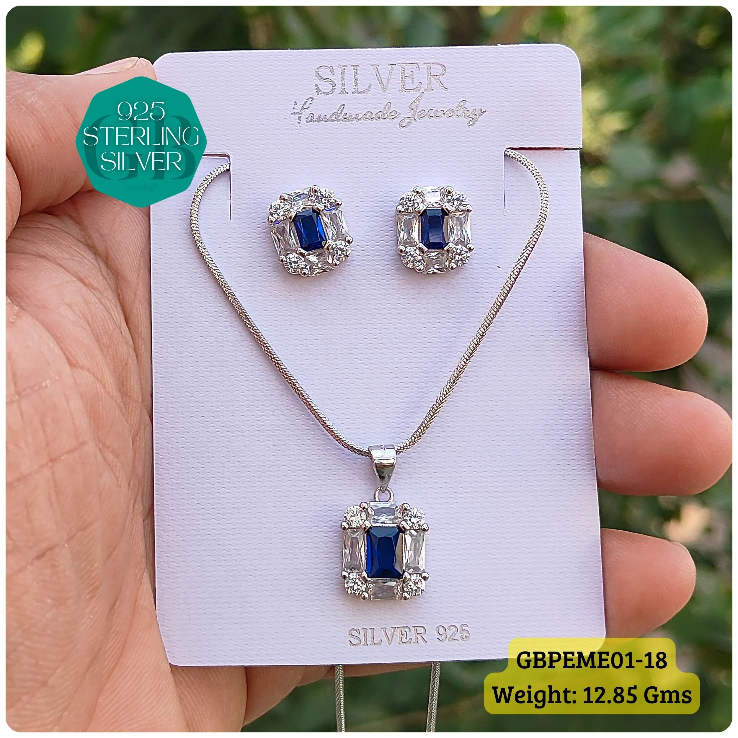 Regal Pendant sets - Premium 925 Silver Jewellery - SKU: GB-107-008 - Hyderabad Silver Importers