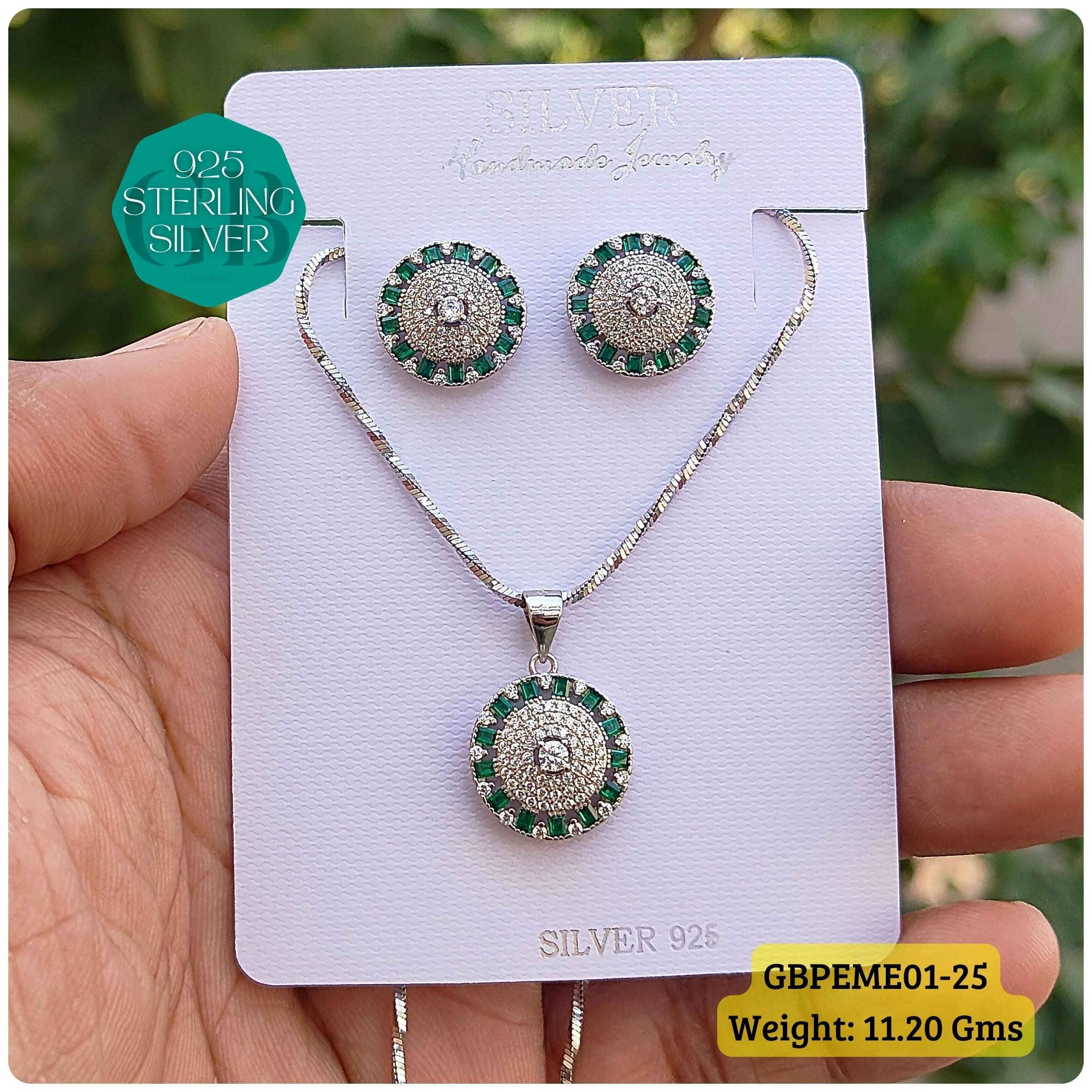 Regal Pendant sets - Premium 925 Silver Jewellery - SKU: GB-107-009 - Hyderabad Silver Importers