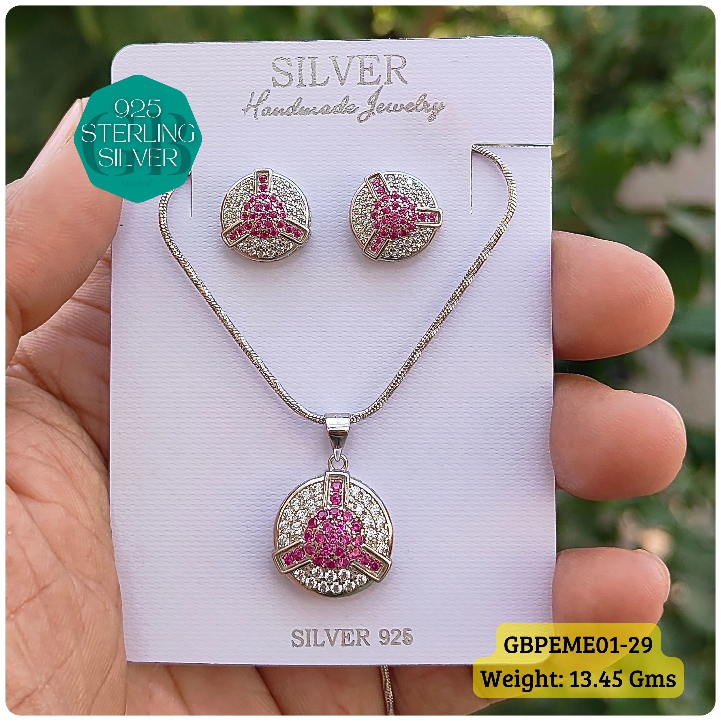 Regal Pendant sets - Premium 925 Silver Jewellery - SKU: GB-107-011 - Hyderabad Silver Importers