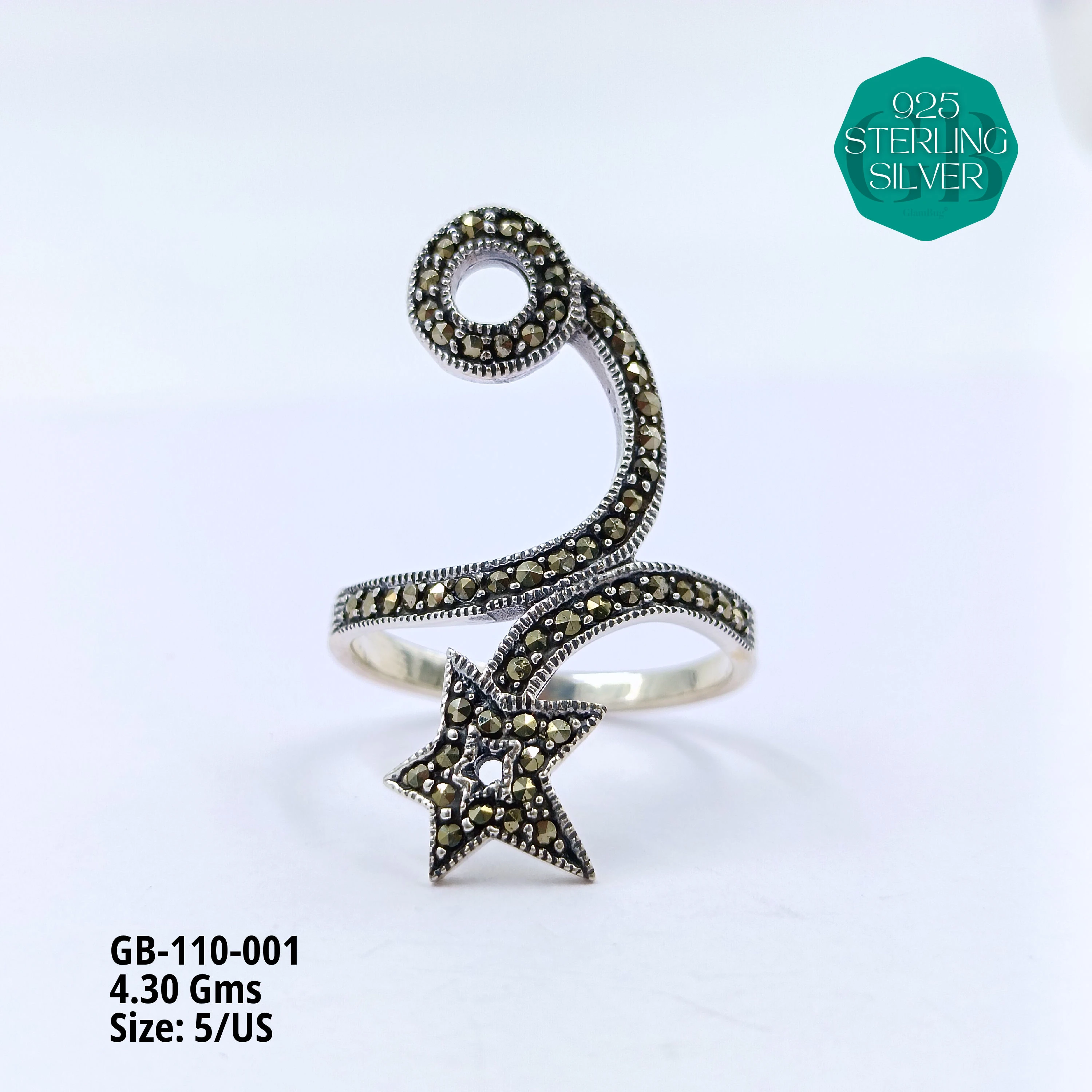 PYRITE / MARCASITE RINGS - Premium 925 Silver Jewellery - SKU: GB-110-001 - Hyderabad Silver Importers