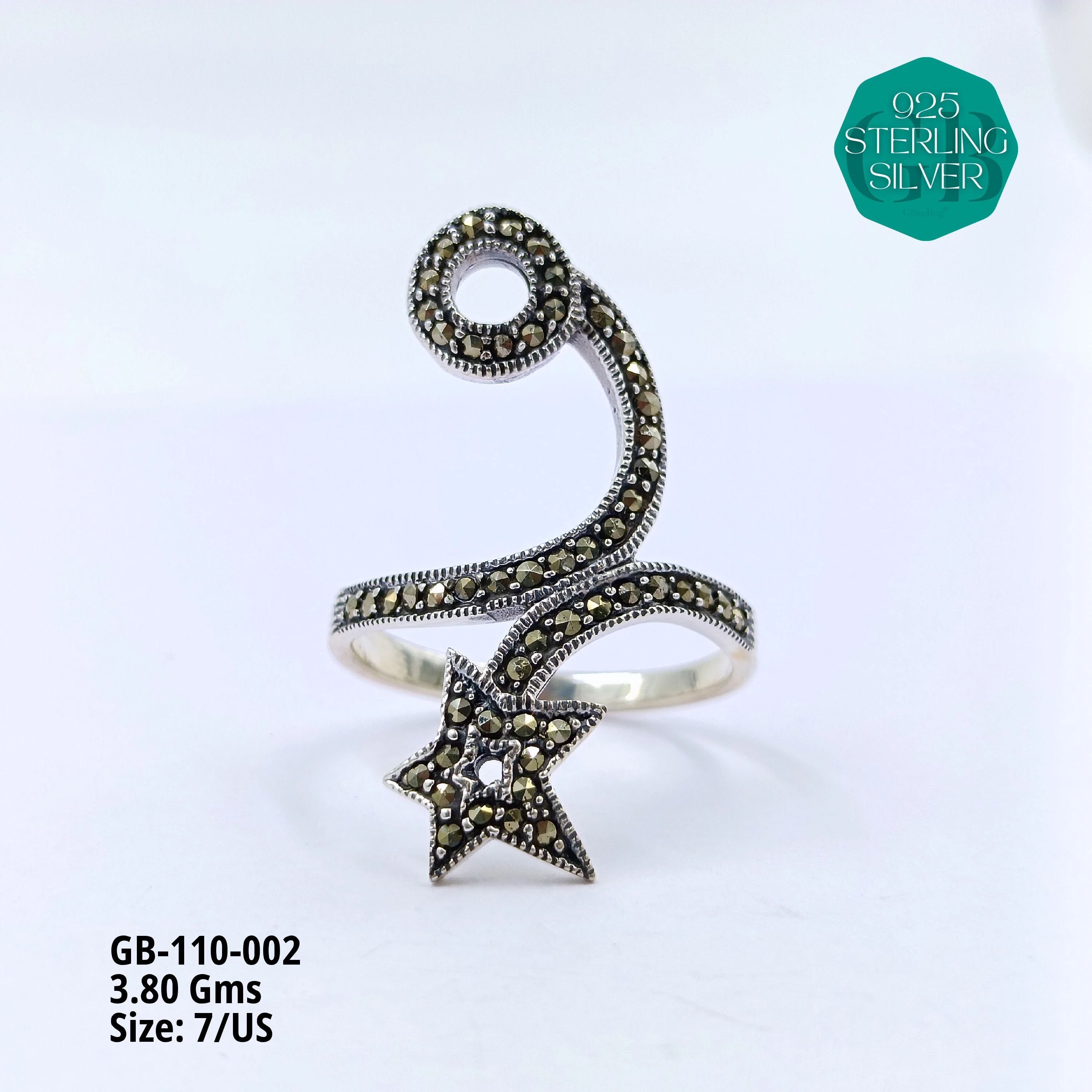 PYRITE / MARCASITE RINGS - Premium 925 Silver Jewellery - SKU: GB-110-002 - Hyderabad Silver Importers