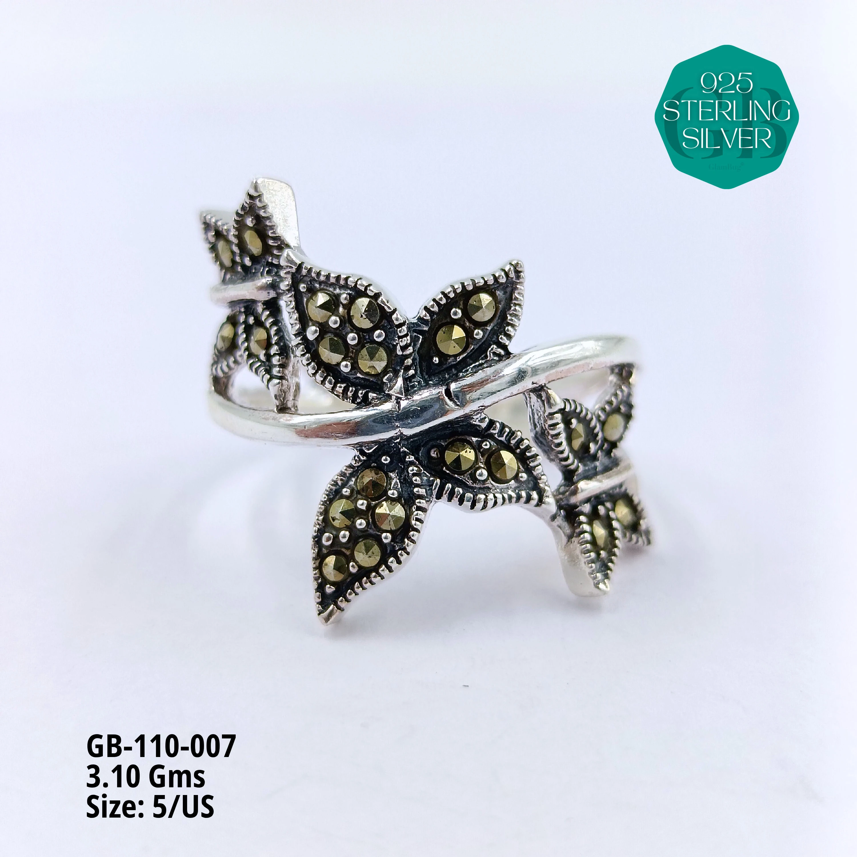 PYRITE / MARCASITE RINGS - Premium 925 Silver Jewellery - SKU: GB-110-007 - Hyderabad Silver Importers