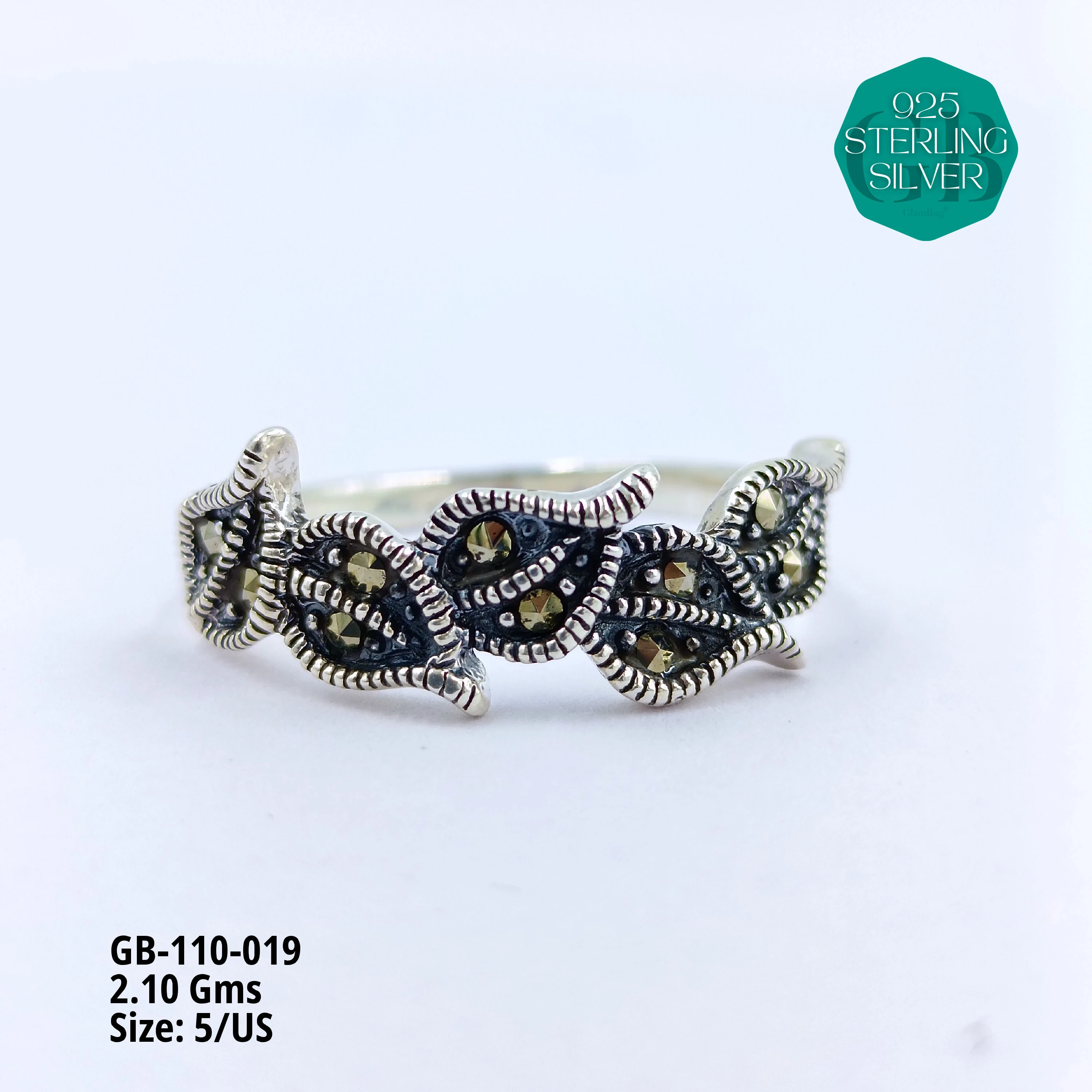 PYRITE / MARCASITE RINGS - Premium 925 Silver Jewellery - SKU: GB-110-019 - Hyderabad Silver Importers