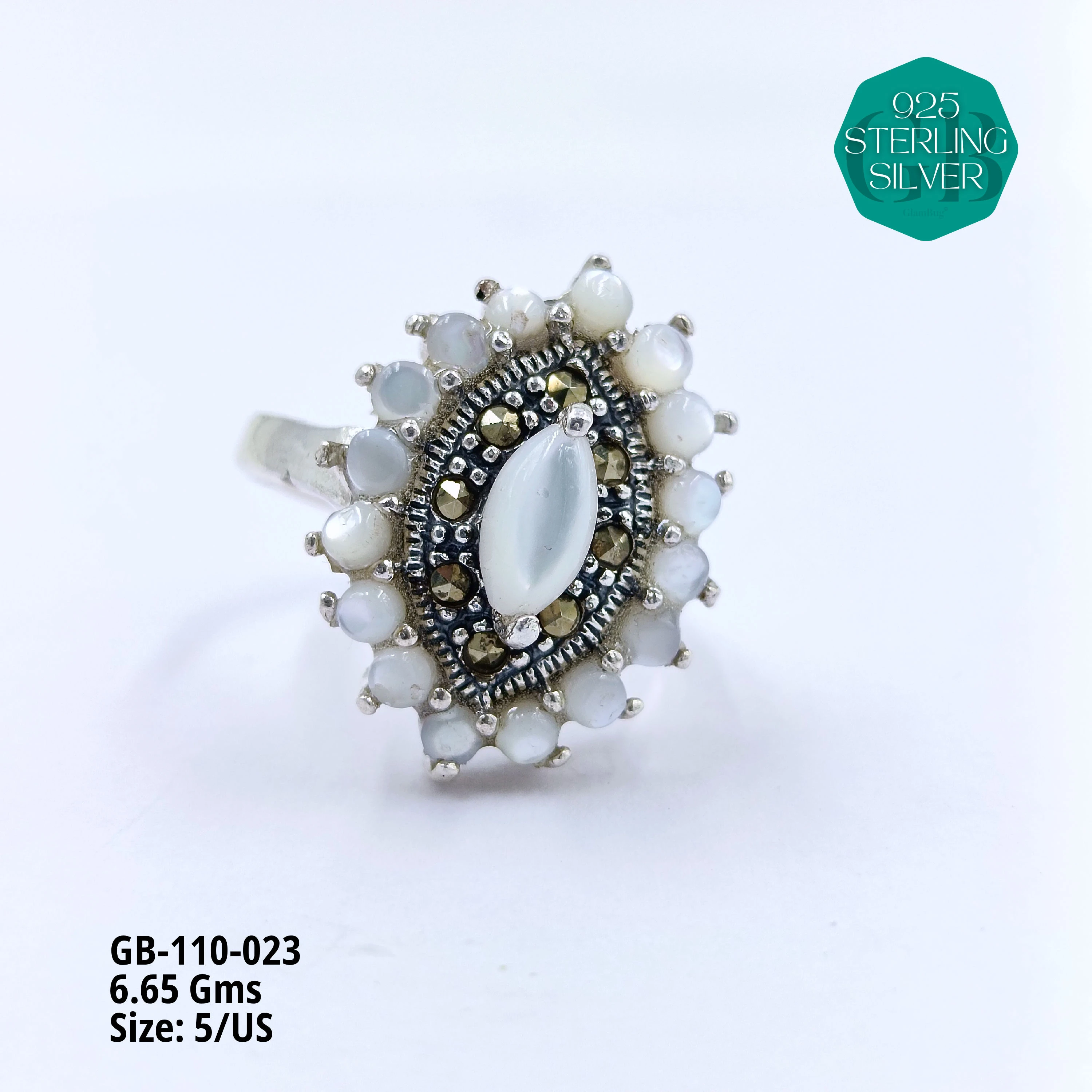 PYRITE / MARCASITE RINGS - Premium 925 Silver Jewellery - SKU: GB-110-023 - Hyderabad Silver Importers