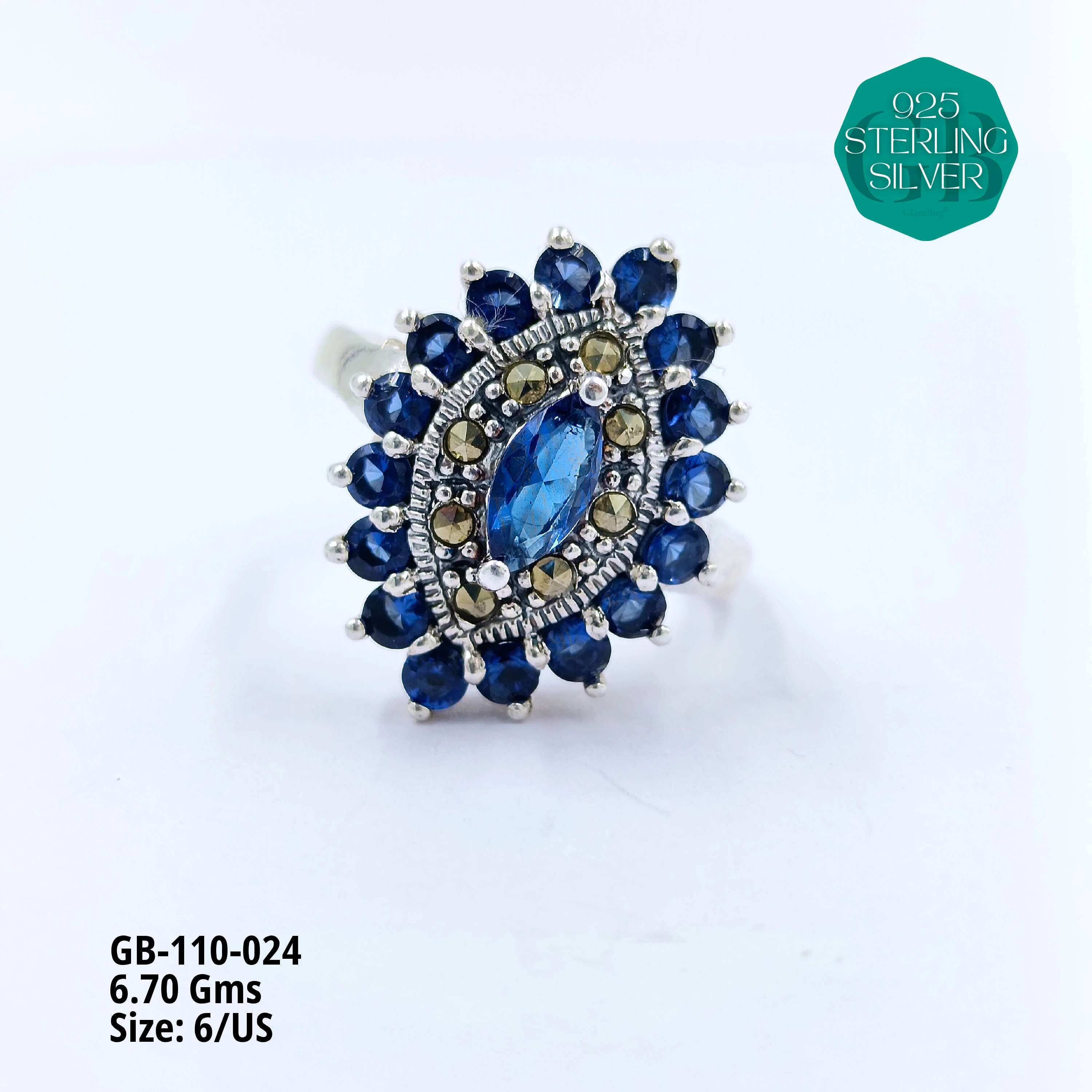 PYRITE / MARCASITE RINGS - Premium 925 Silver Jewellery - SKU: GB-110-024 - Hyderabad Silver Importers