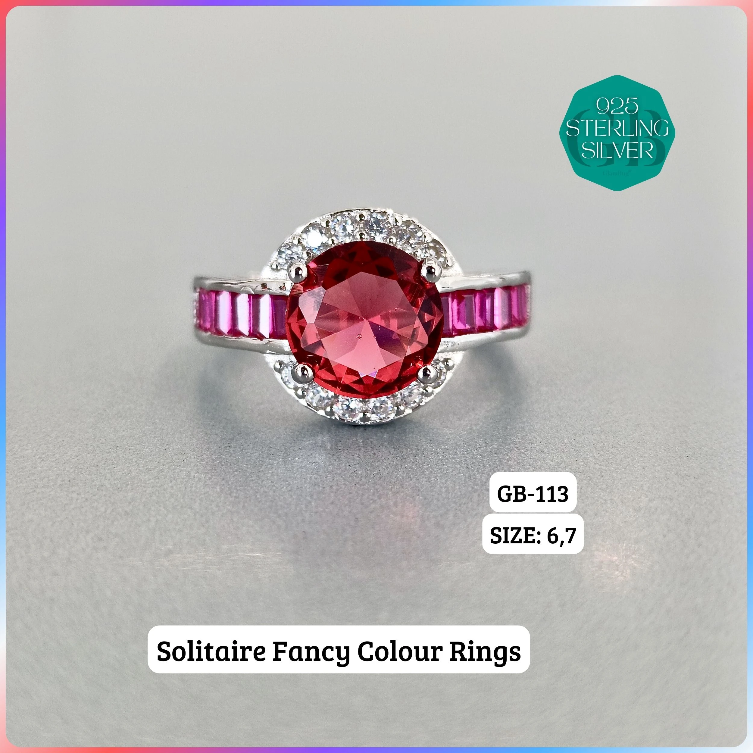 CZ BAGUETTE COL. CHOPARD RING - Premium 925 Silver Jewellery - SKU: GB-113-015 - Hyderabad Silver Importers