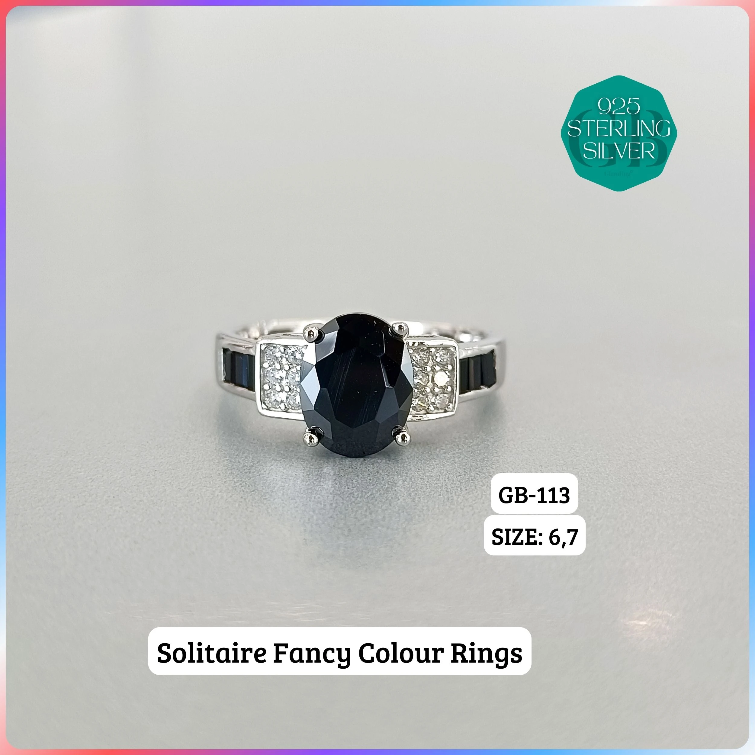 CZ BAGUETTE COL. CHOPARD RING - Premium 925 Silver Jewellery - SKU: GB-113-019 - Hyderabad Silver Importers