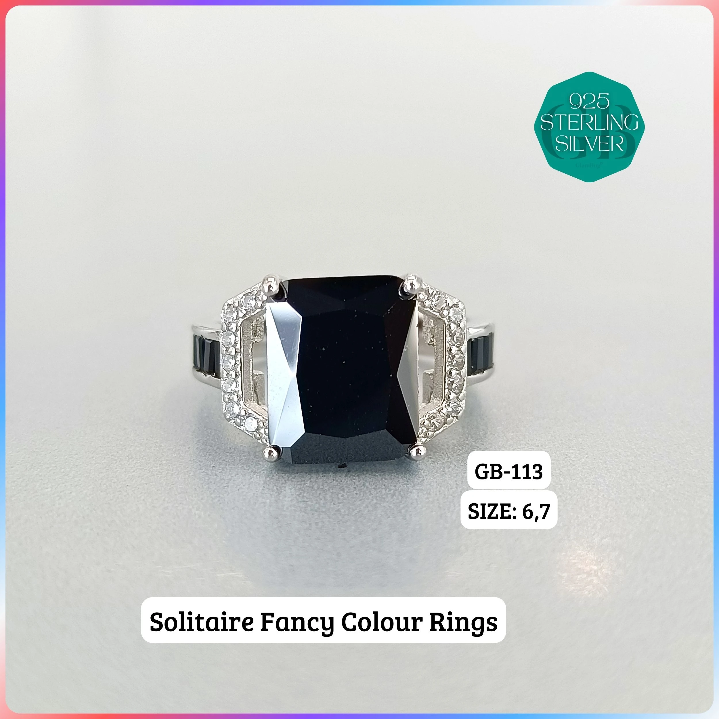 CZ BAGUETTE COL. CHOPARD RING - Premium 925 Silver Jewellery - SKU: GB-113-022 - Hyderabad Silver Importers