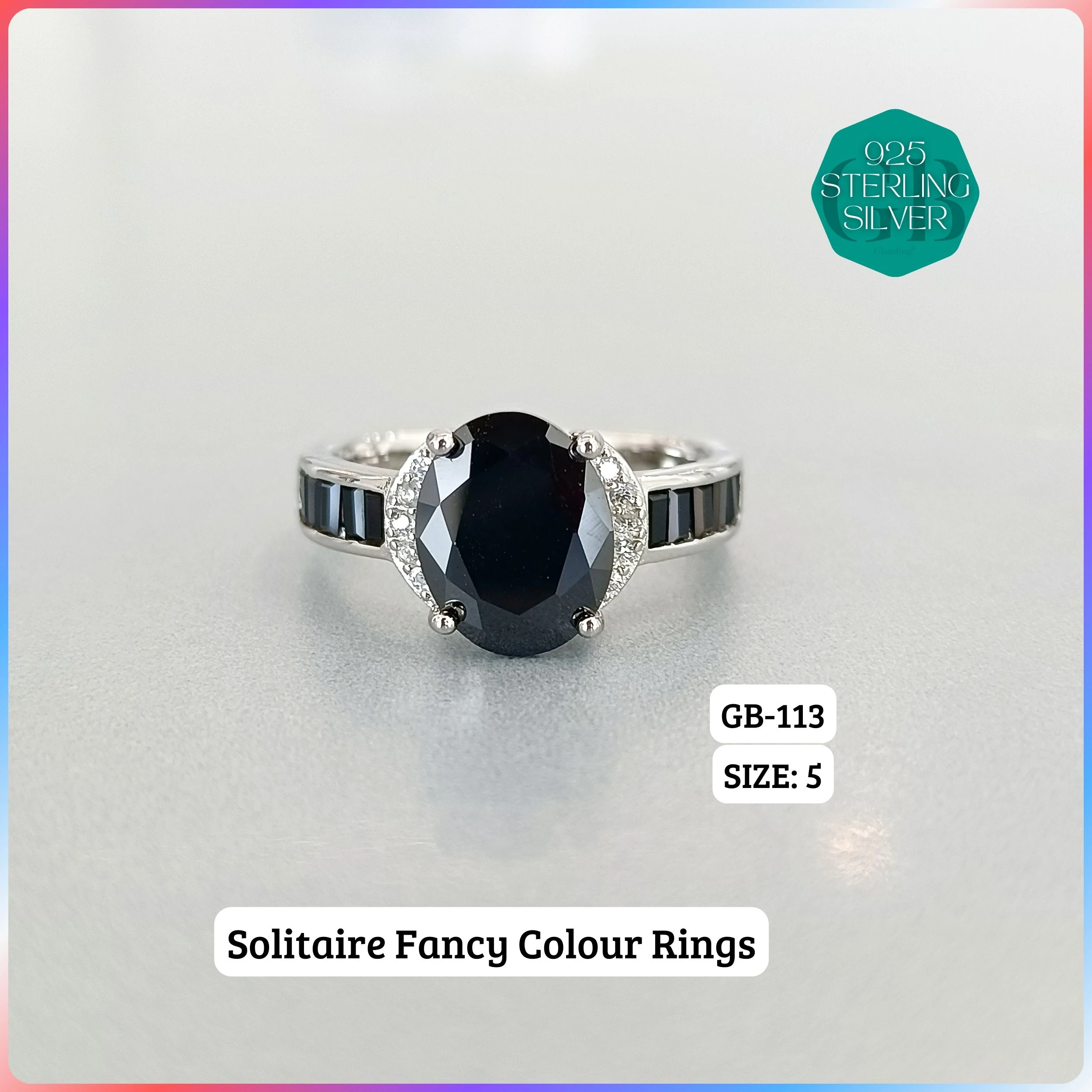 CZ BAGUETTE COL. CHOPARD RING - Premium 925 Silver Jewellery - SKU: GB-113-023 - Hyderabad Silver Importers