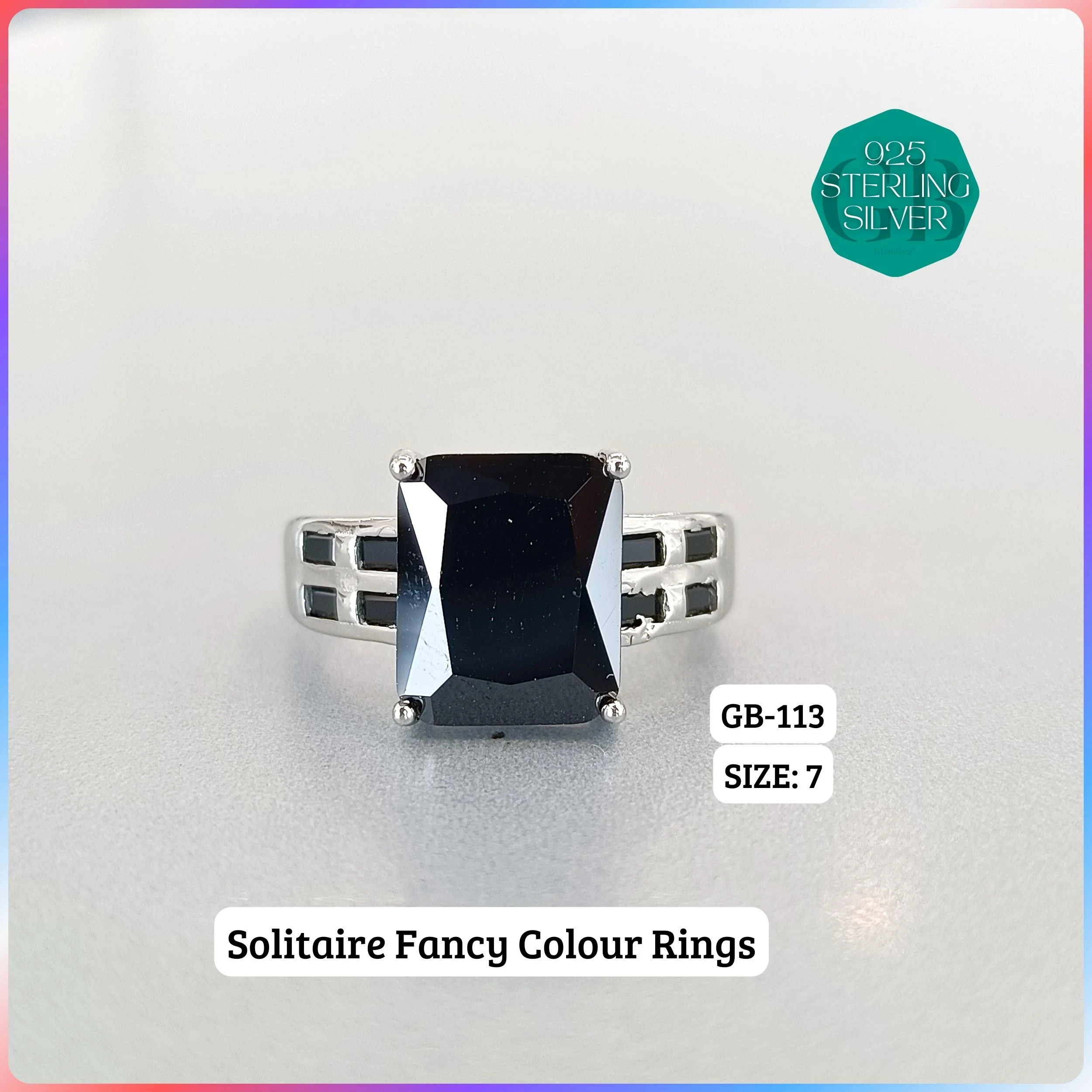 CZ BAGUETTE COL. CHOPARD RING - Premium 925 Silver Jewellery - SKU: GB-113-024 - Hyderabad Silver Importers