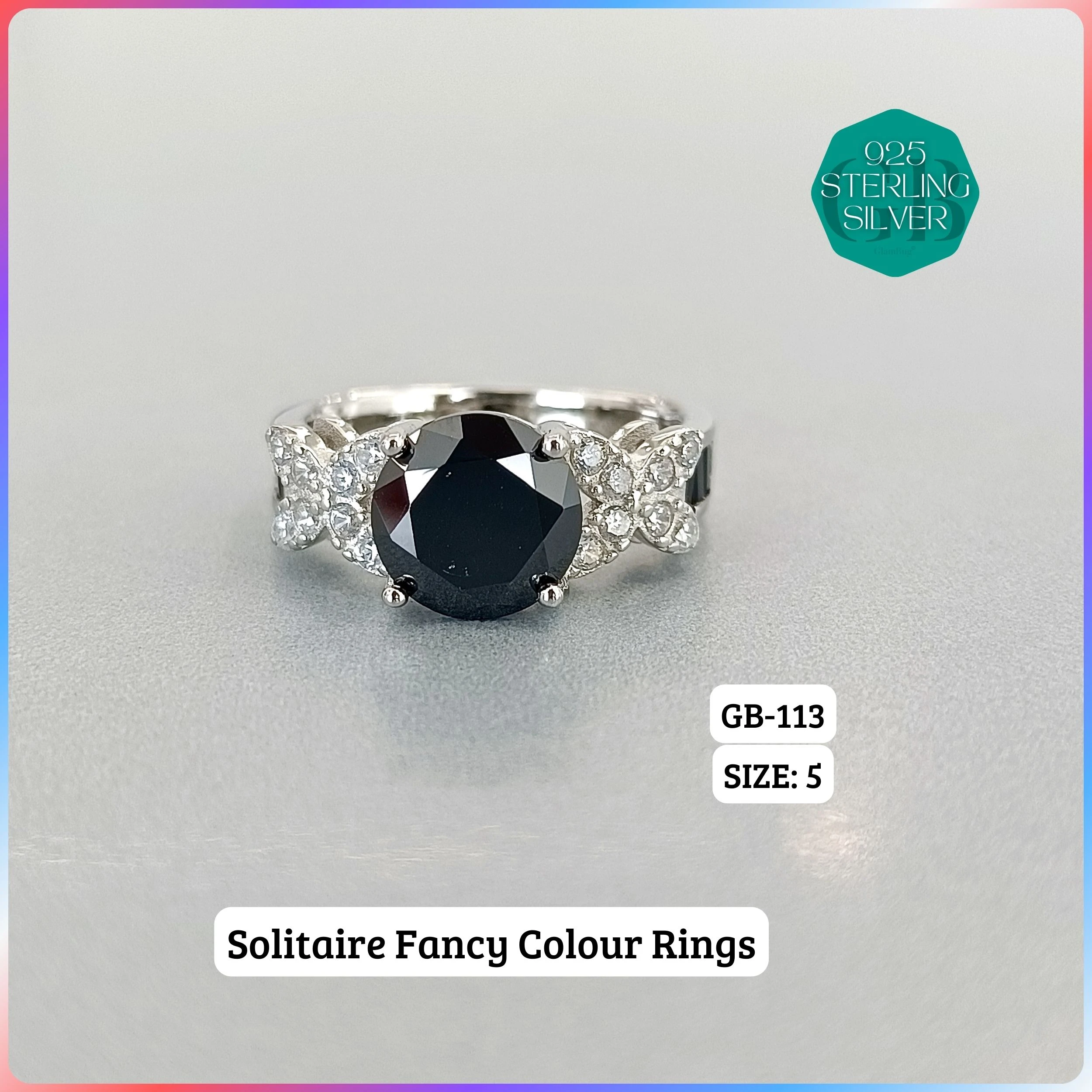 CZ BAGUETTE COL. CHOPARD RING - Premium 925 Silver Jewellery - SKU: GB-113-027 - Hyderabad Silver Importers