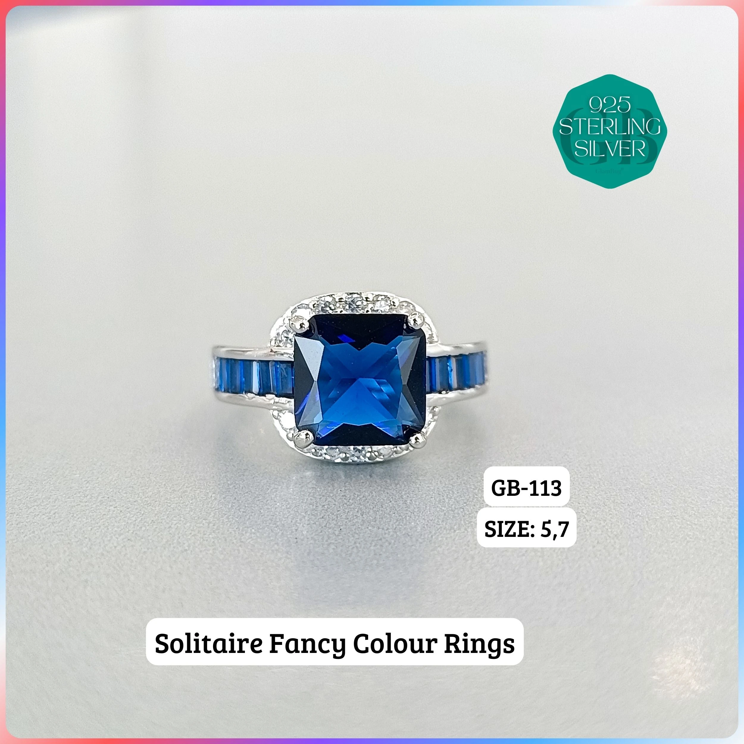 CZ BAGUETTE COL. CHOPARD RING - Premium 925 Silver Jewellery - SKU: GB-113-039 - Hyderabad Silver Importers