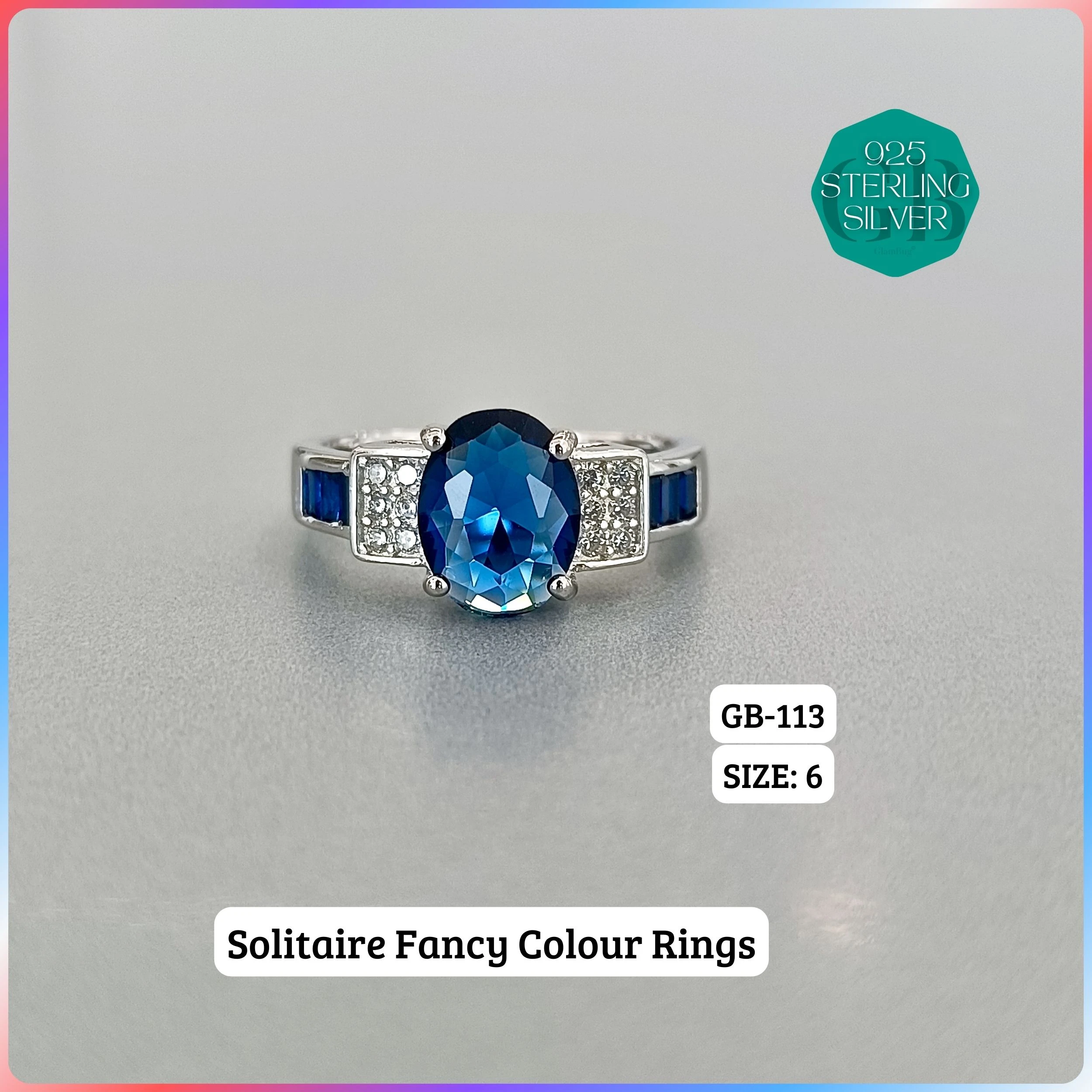 CZ BAGUETTE COL. CHOPARD RING - Premium 925 Silver Jewellery - SKU: GB-113-042 - Hyderabad Silver Importers