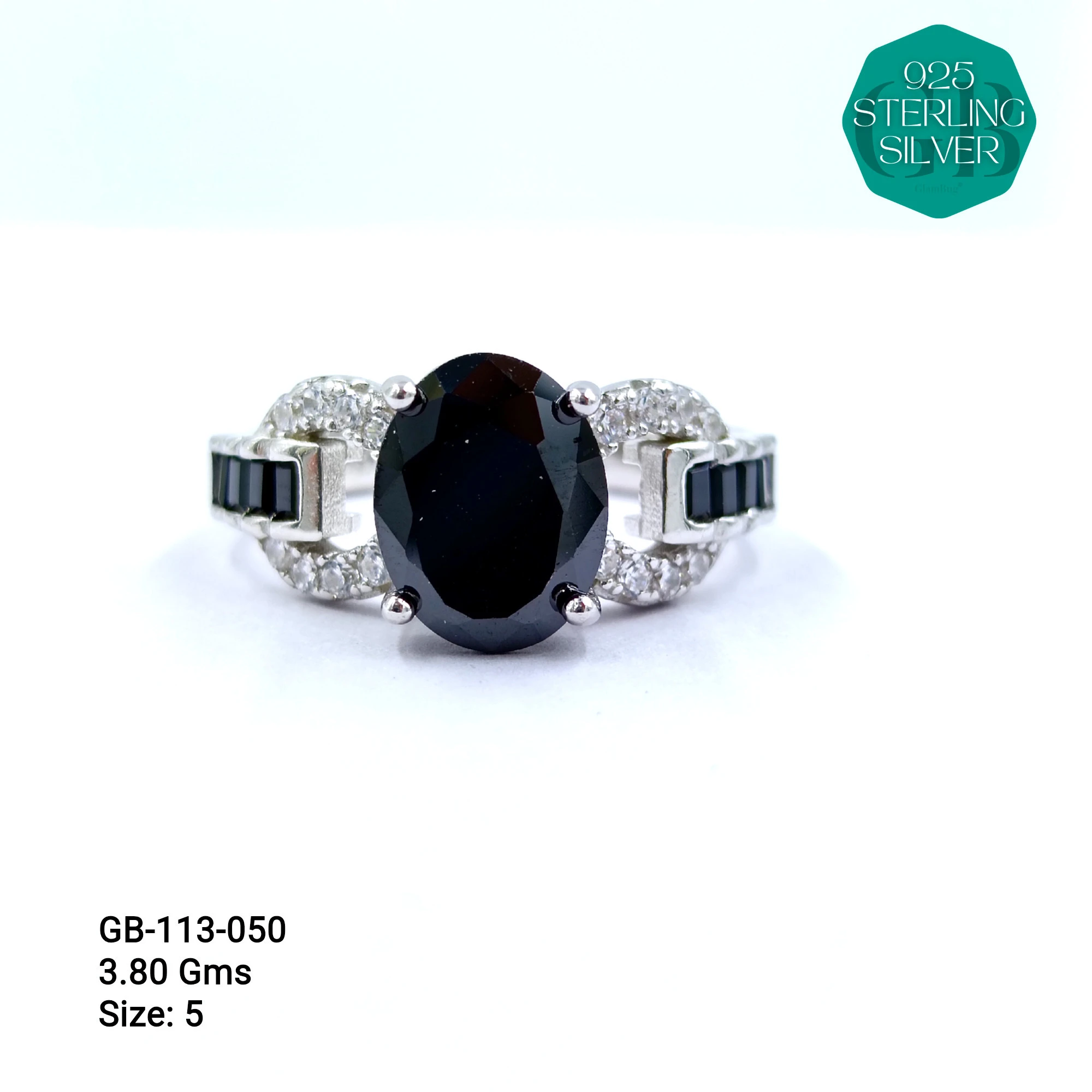 CZ BAGUETTE COL. CHOPARD RING - Premium 925 Silver Jewellery - SKU: GB-113-050 - Hyderabad Silver Importers
